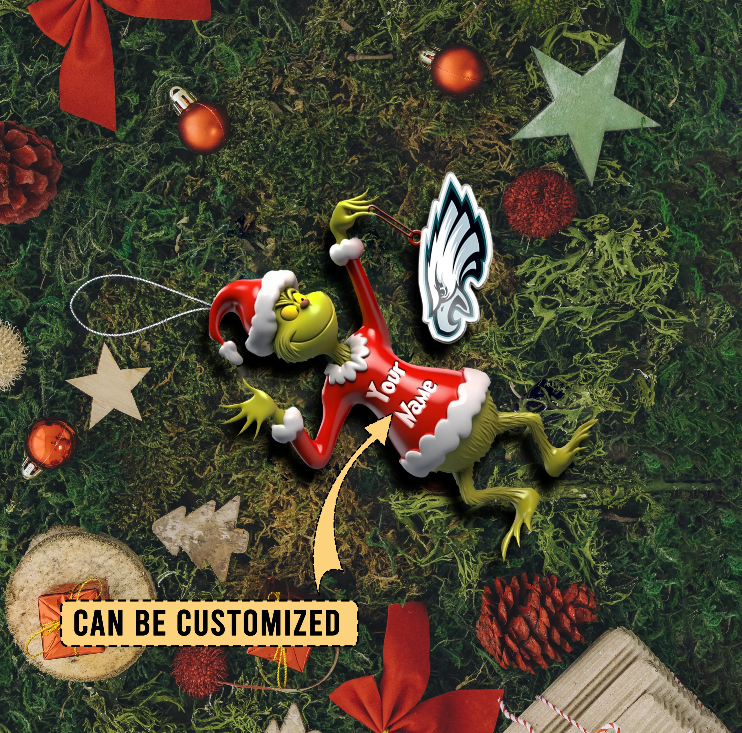 Sportswearmerch Philadelphia Eagles NFL x The Grinch Acrylic Ornament Gift For Fans