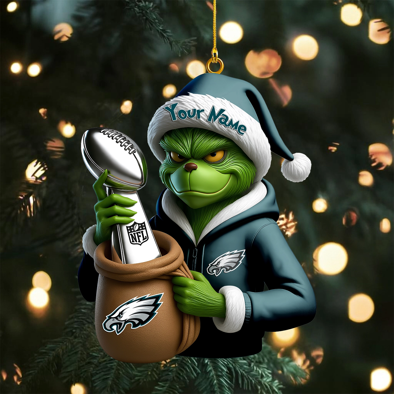Sportswearmerch Philadelphia Eagles NFL x The Grinch Acrylic Ornament Gift For Fans