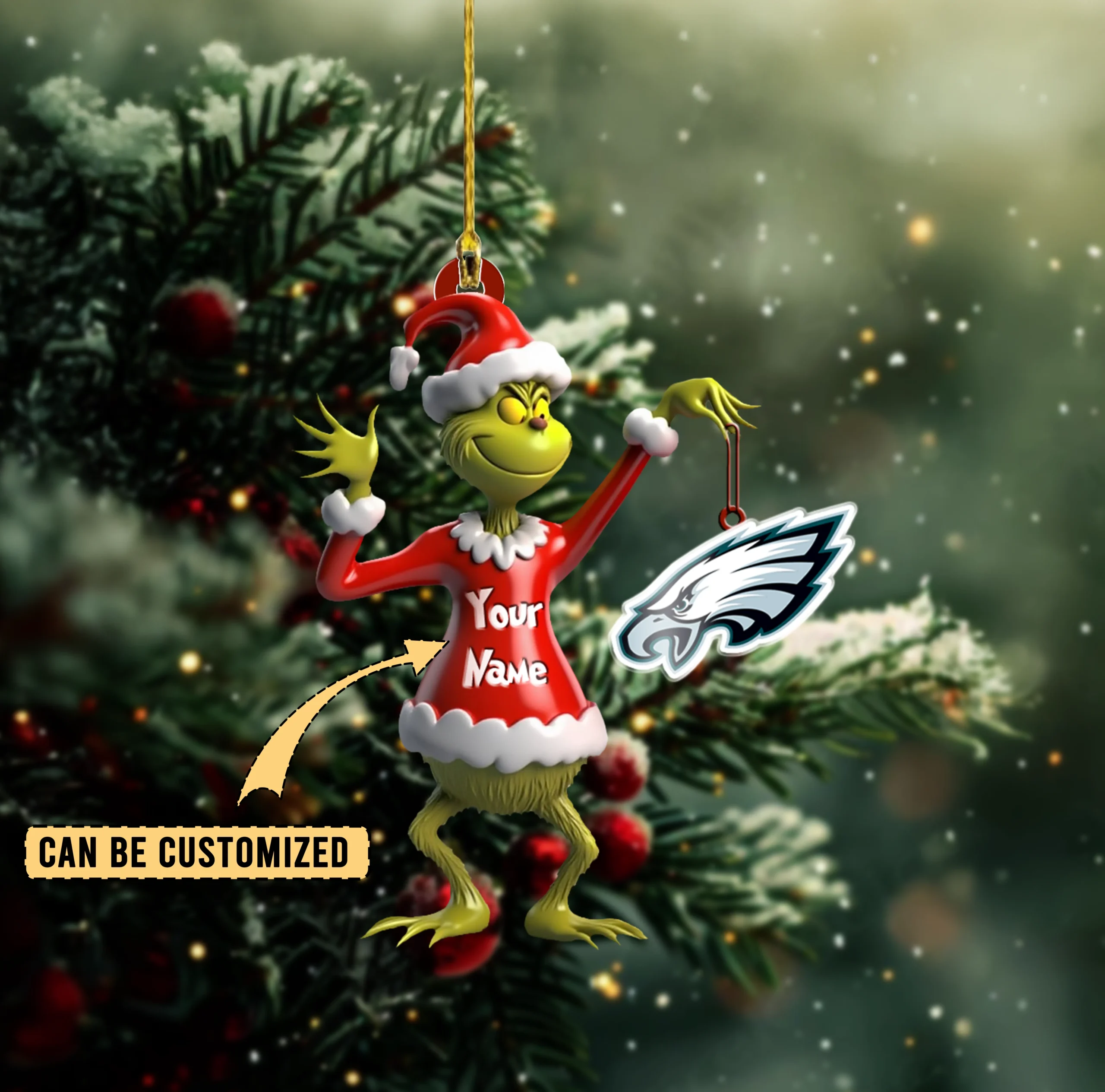 Sportswearmerch Philadelphia Eagles NFL x The Grinch Acrylic Ornament Gift For Fans