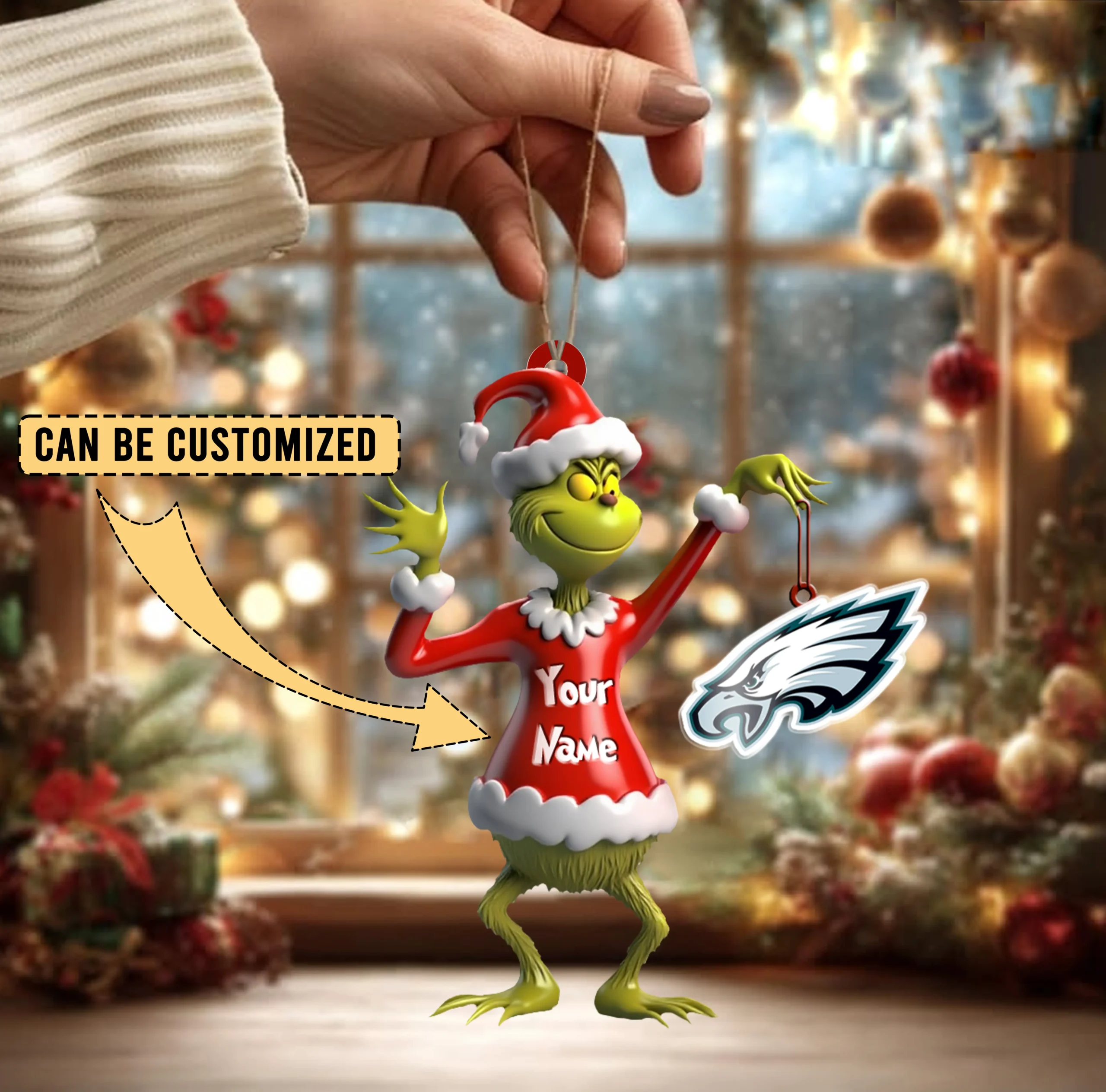 Sportswearmerch Philadelphia Eagles NFL x The Grinch Acrylic Ornament Gift For Fans