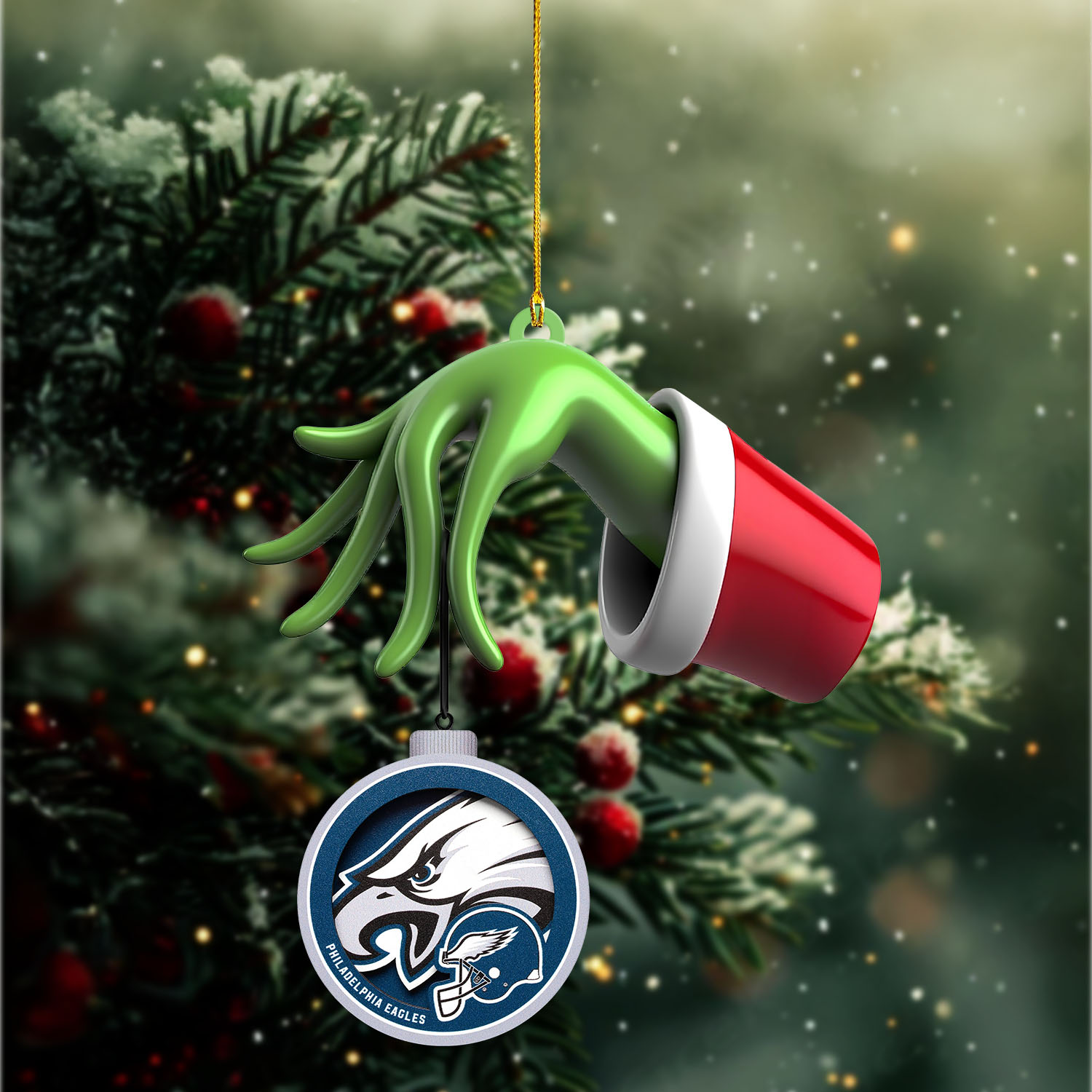 Sportswearmerch Philadelphia Eagles NFL x The Grinch Christmas Acrylic Mix Wooden Ornament Gift For Fans