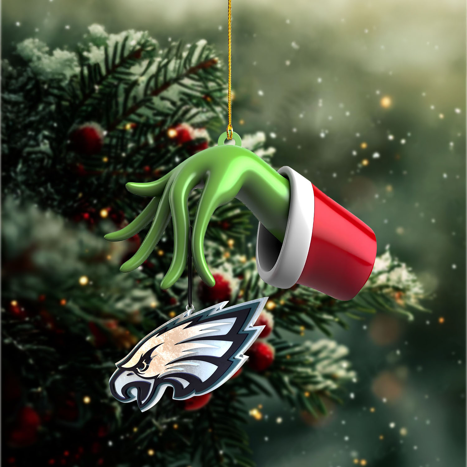 Sportswearmerch Philadelphia Eagles NFL x The Grinch Christmas Acrylic Mix Wooden Ornament Gift For Fans
