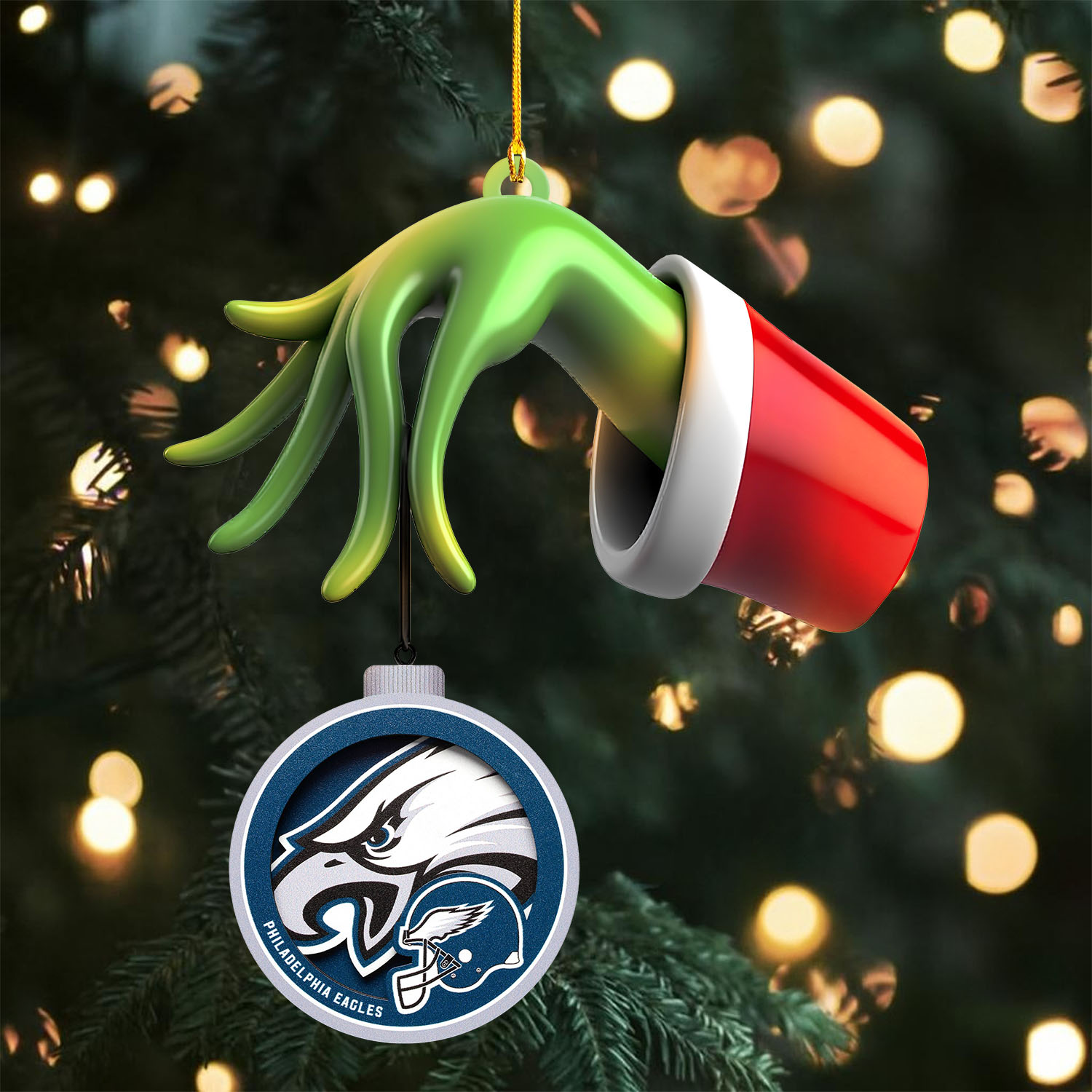 Sportswearmerch Philadelphia Eagles NFL x The Grinch Christmas Acrylic Mix Wooden Ornament Gift For Fans