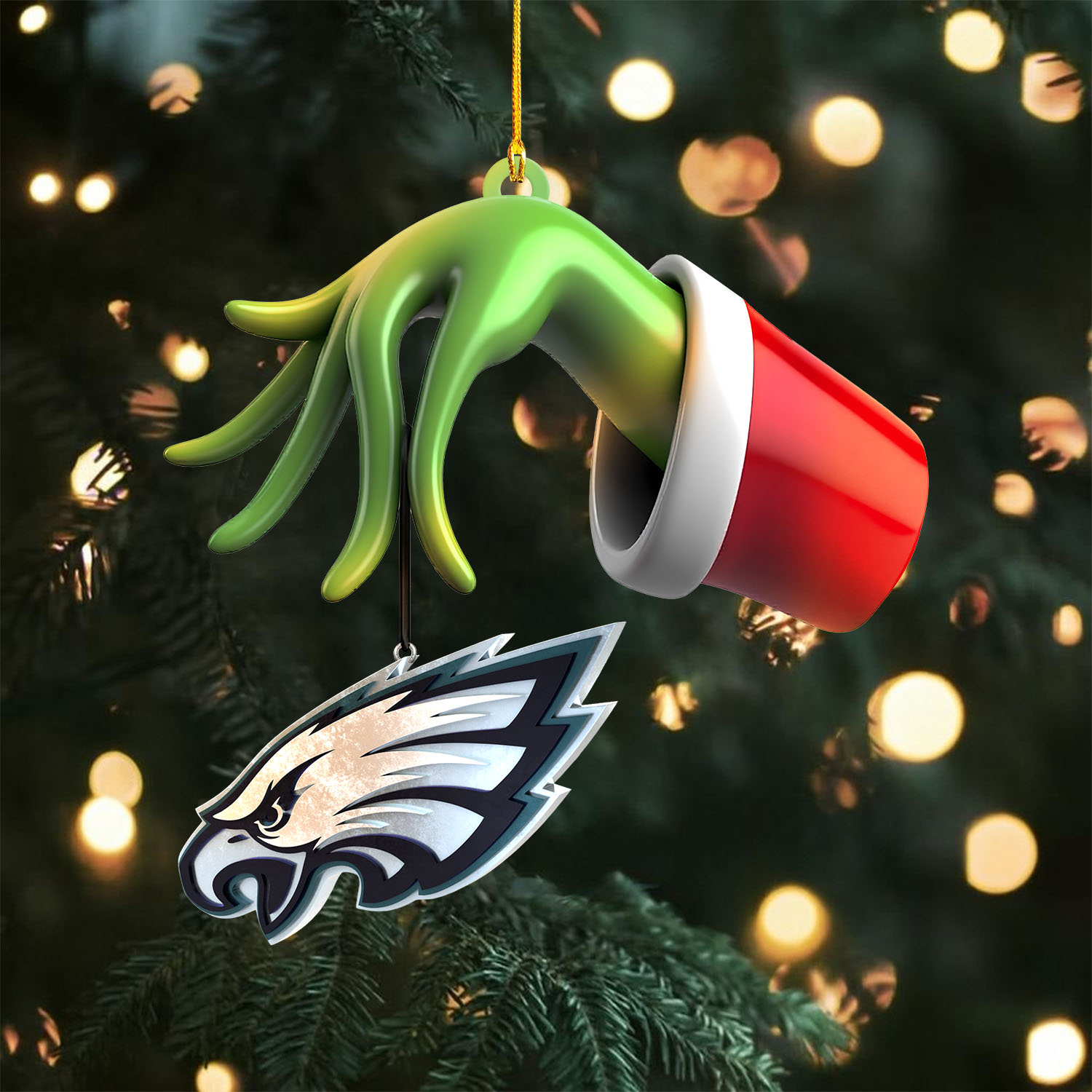 Sportswearmerch Philadelphia Eagles NFL x The Grinch Christmas Acrylic Mix Wooden Ornament Gift For Fans