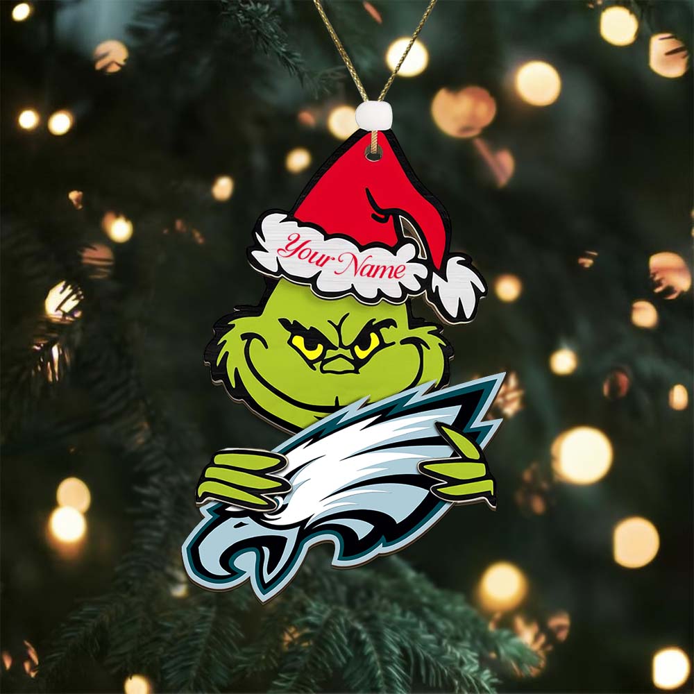 Sportswearmerch Philadelphia Eagles NFL x The Grinch Christmas Acrylic Ornament Gift For Fans