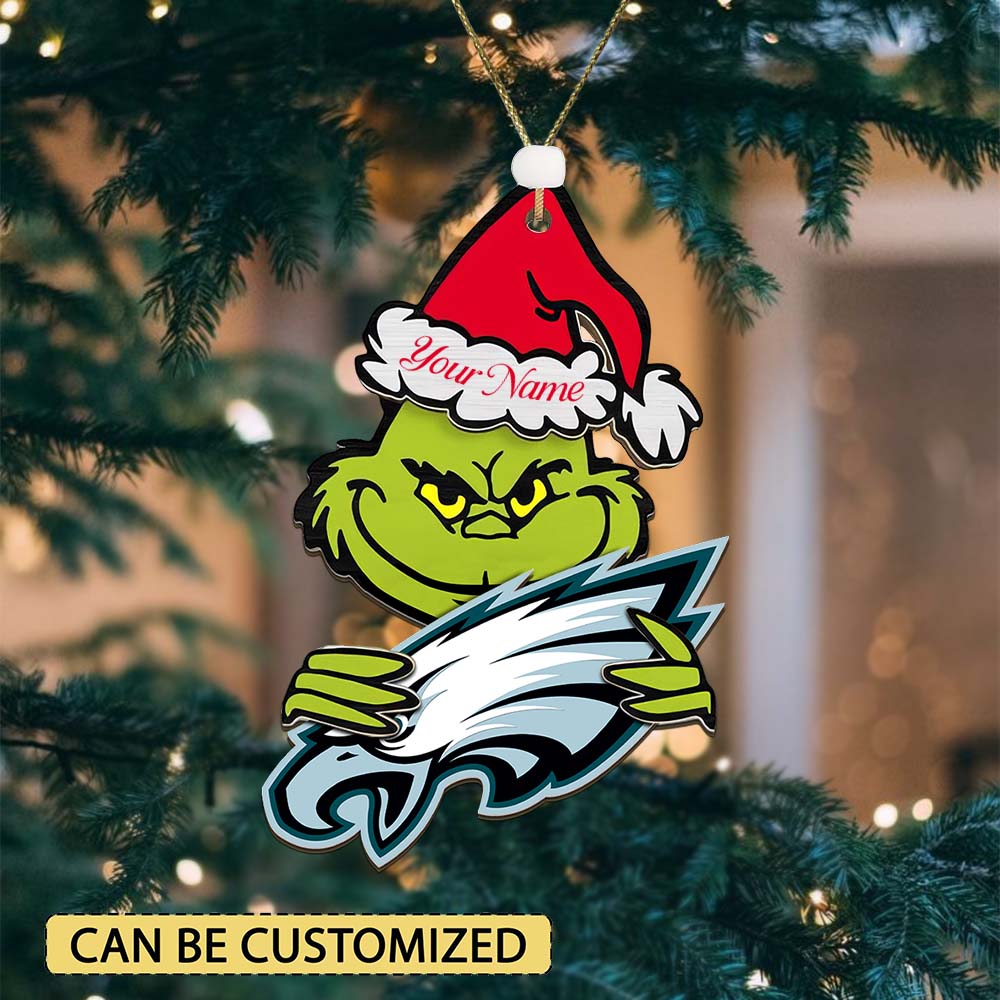 Sportswearmerch Philadelphia Eagles NFL x The Grinch Christmas Acrylic Ornament Gift For Fans