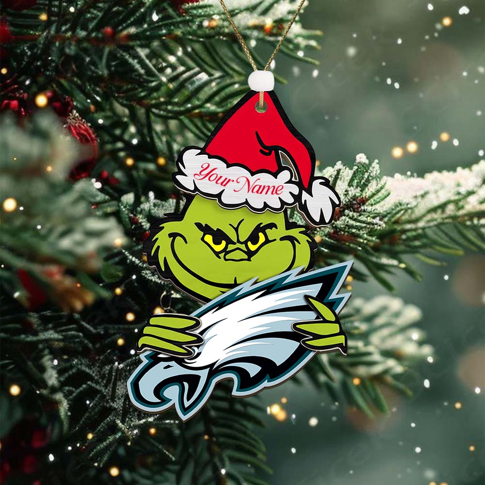 Sportswearmerch Philadelphia Eagles NFL x The Grinch Christmas Acrylic Ornament Gift For Fans