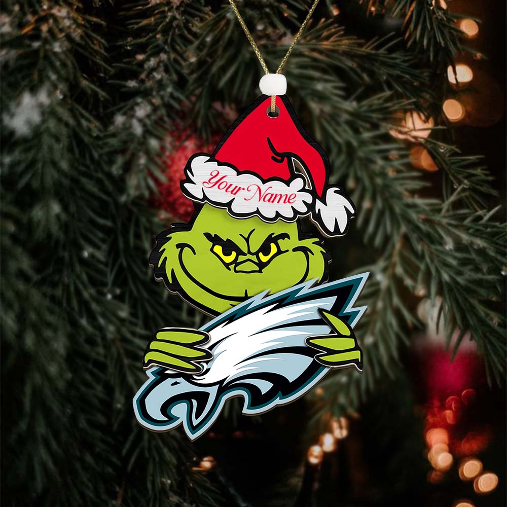 Sportswearmerch Philadelphia Eagles NFL x The Grinch Christmas Acrylic Ornament Gift For Fans