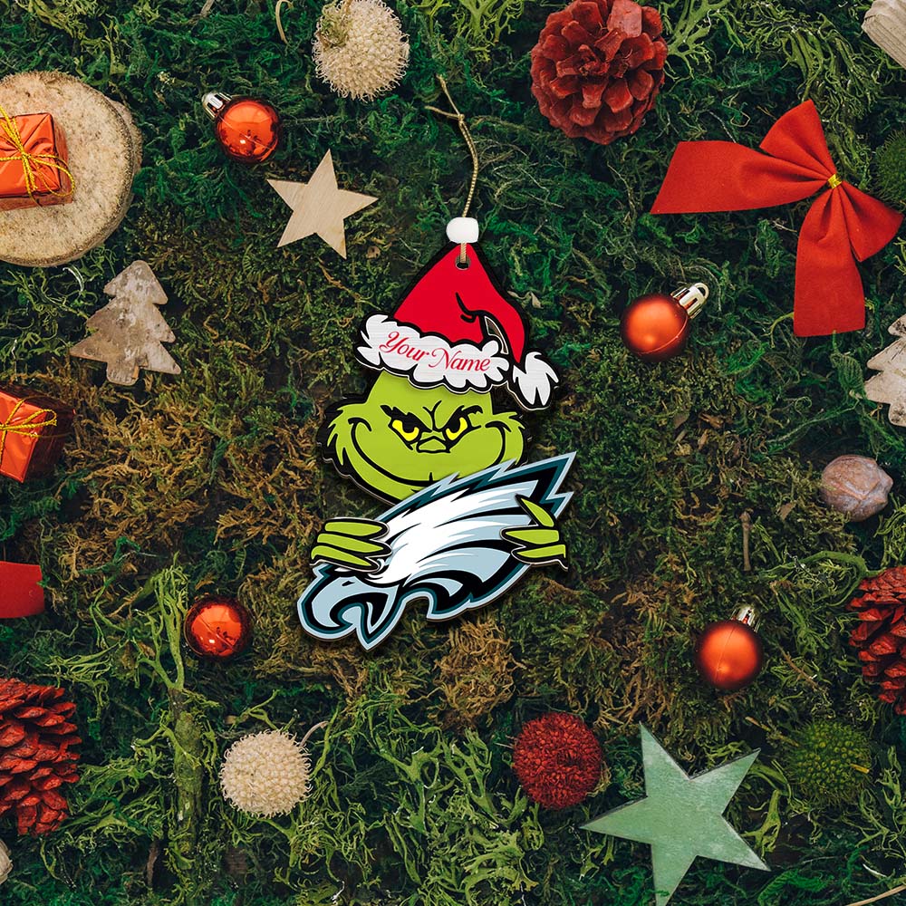 Sportswearmerch Philadelphia Eagles NFL x The Grinch Christmas Acrylic Ornament Gift For Fans
