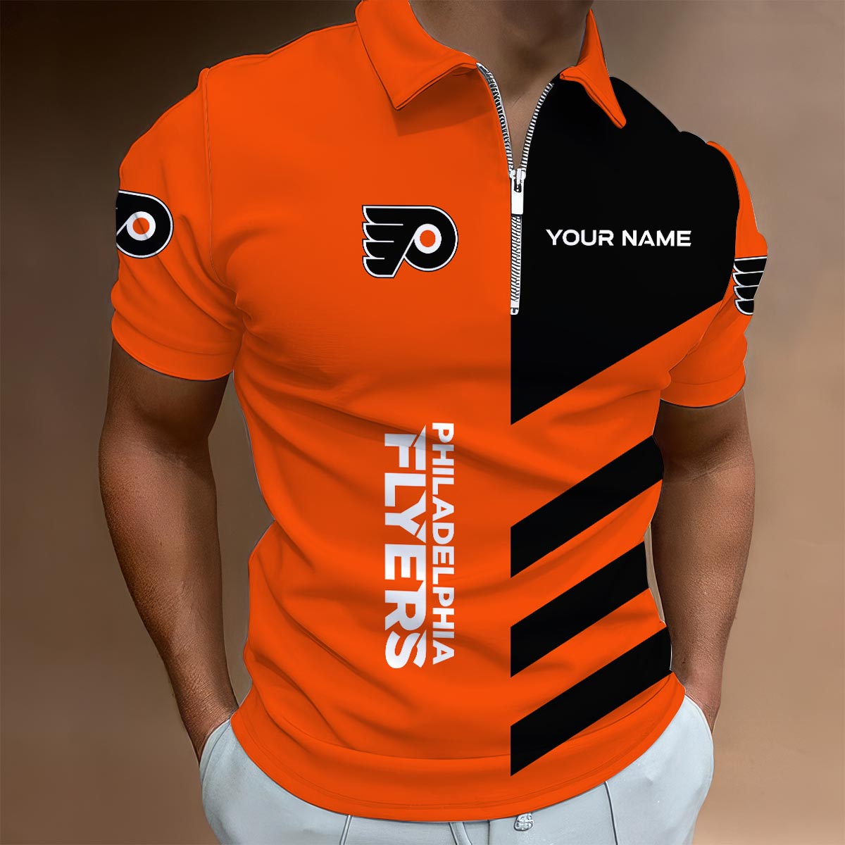 Sportswearmerch Philadelphia Flyers NHL Lapel Zip Polo Shirt For Fan