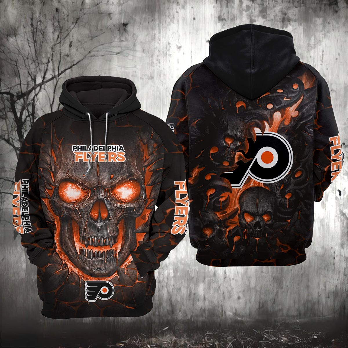 Sportswearmerch Philadelphia Flyers NHL Lava Skull Hoodie For Fan