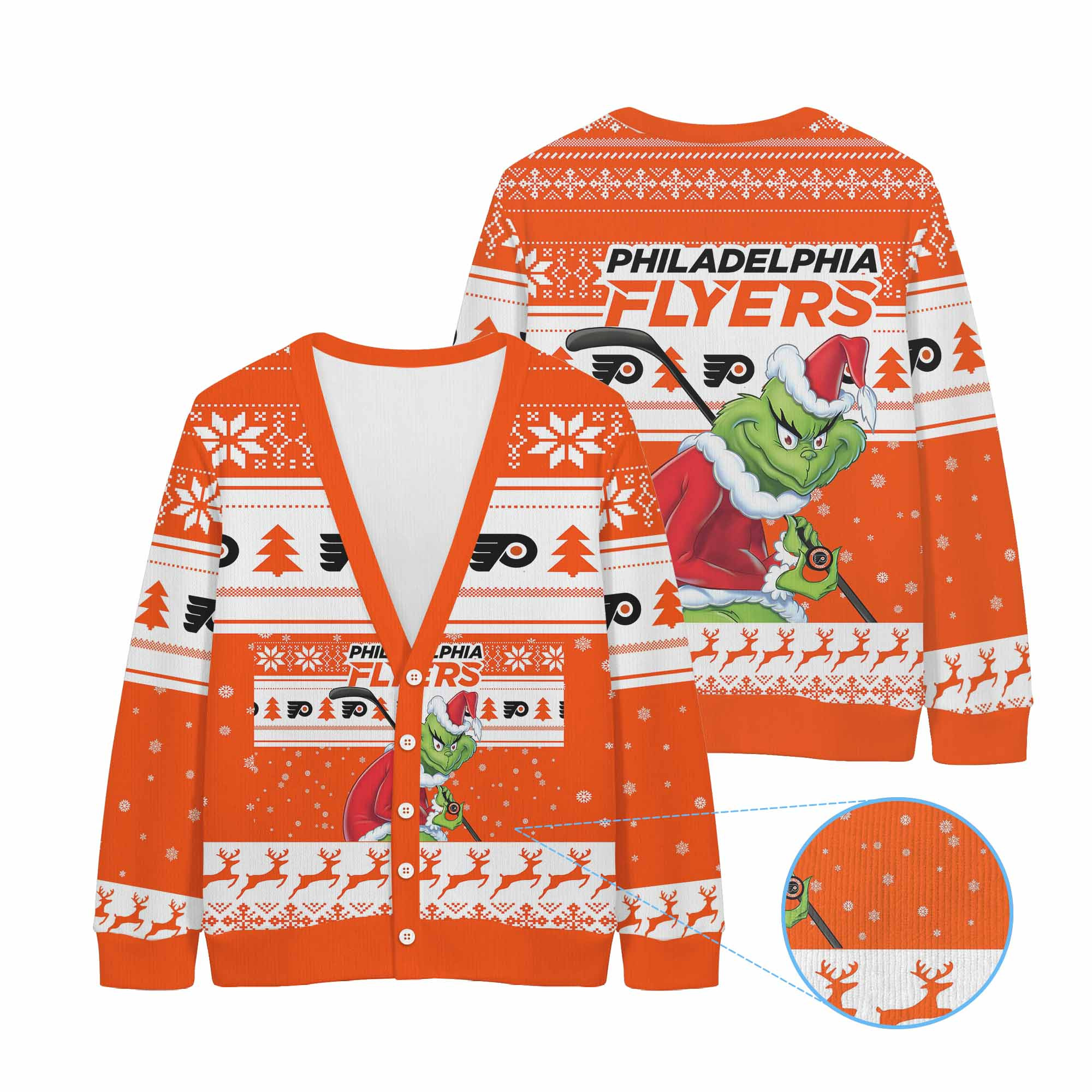 Sportswearmerch Philadelphia Flyers NHL x Grinch Christmas Cardigan For Fan