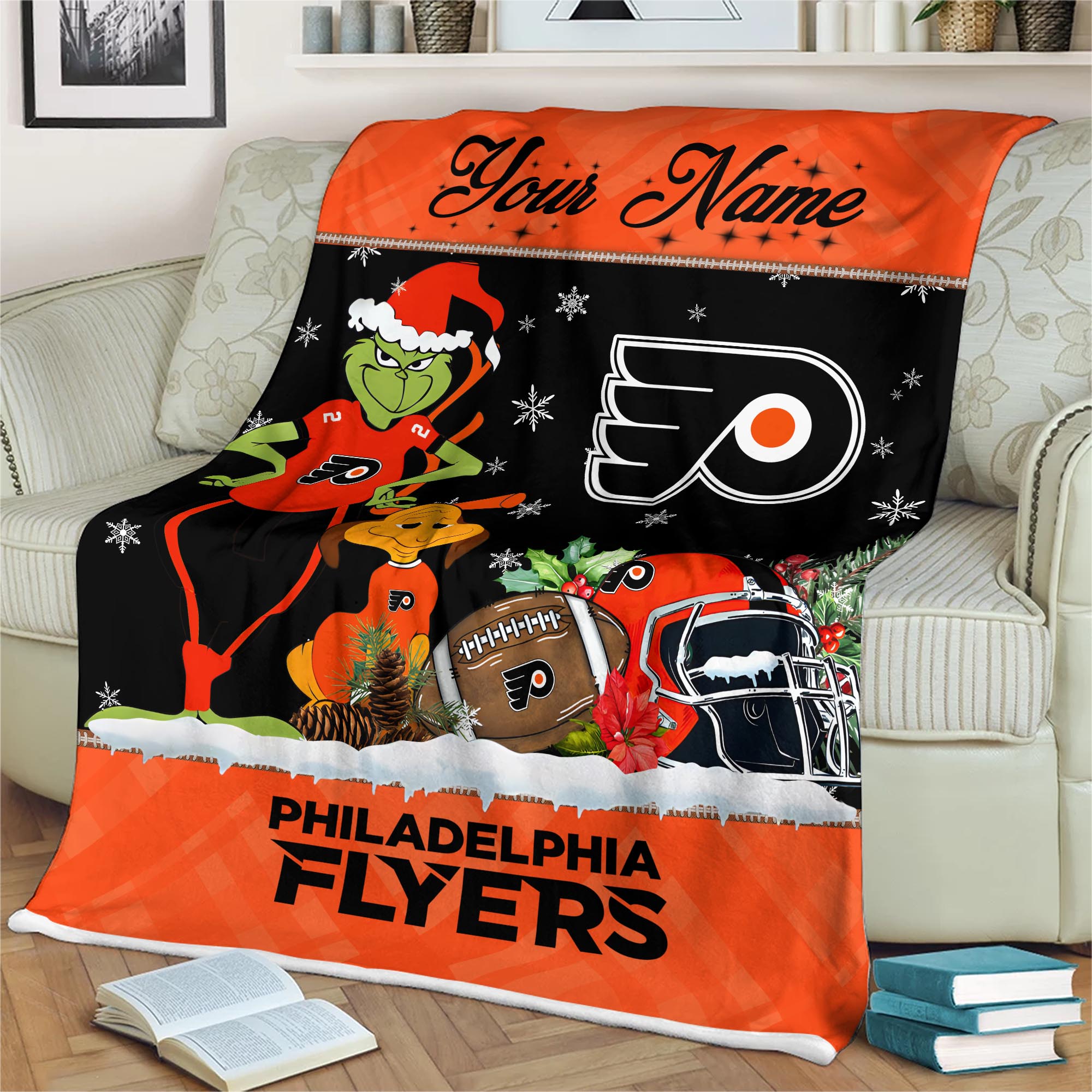 Sportswearmerch Philadelphia Flyers NHL x Grinch Christmas Fleece Blanket For Fan