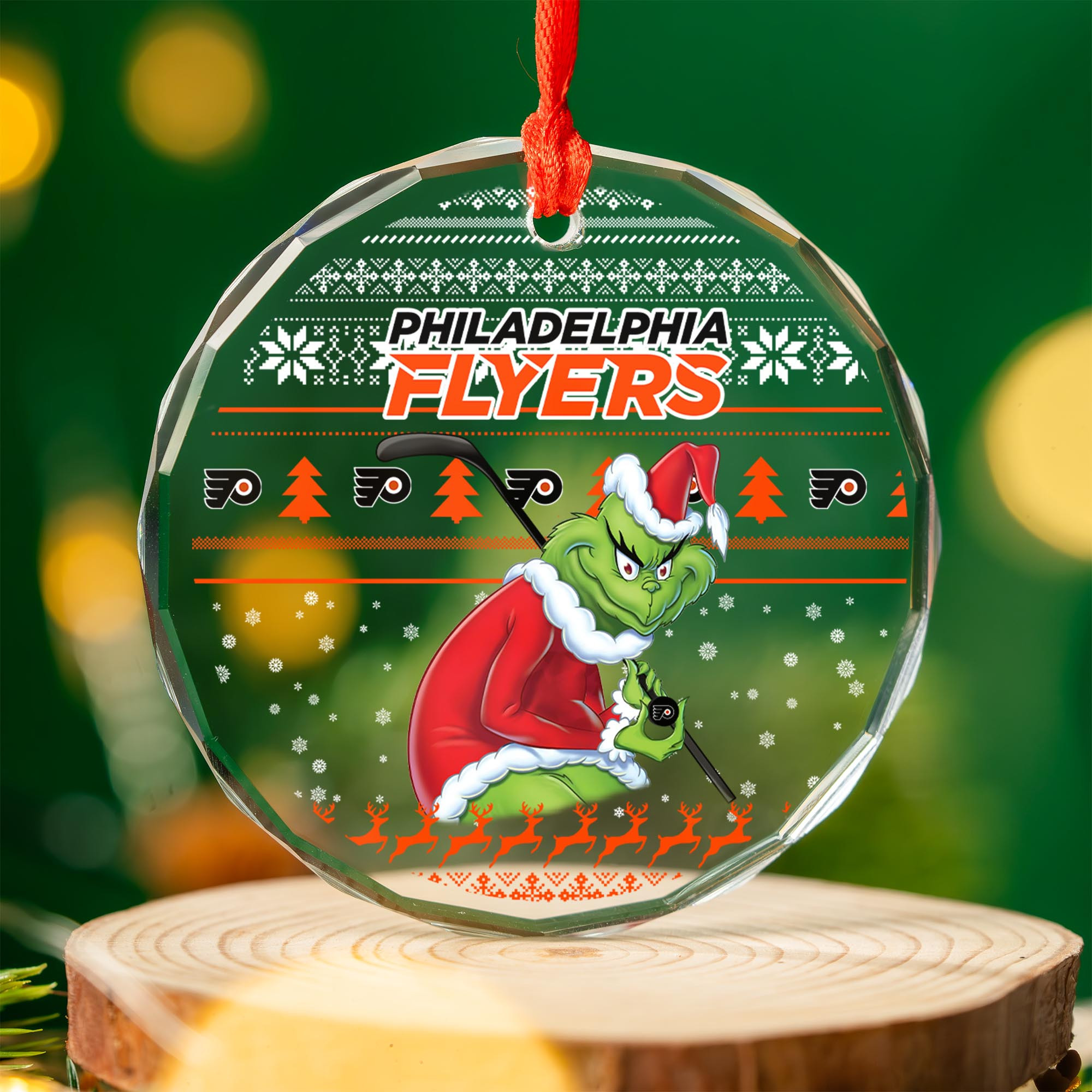 Sportswearmerch Philadelphia Flyers NHL x Grinch Christmas Glass Ornament For Fans