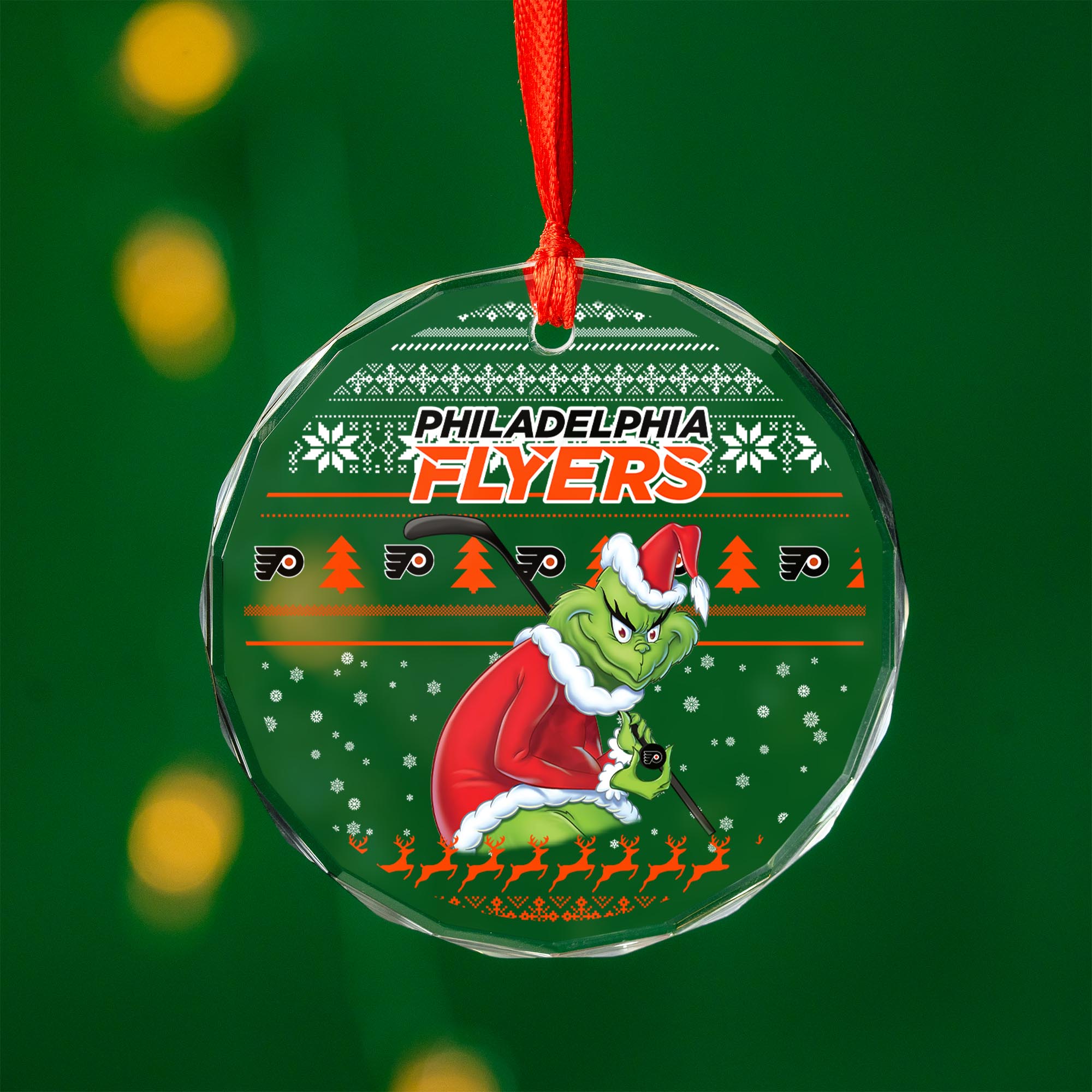 Sportswearmerch Philadelphia Flyers NHL x Grinch Christmas Glass Ornament For Fans