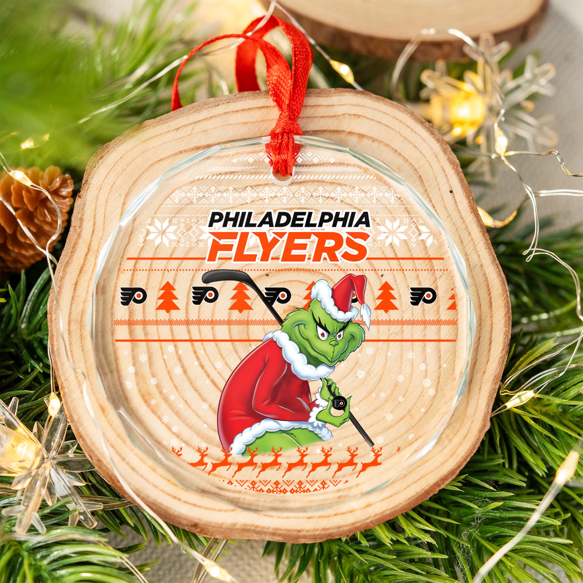 Sportswearmerch Philadelphia Flyers NHL x Grinch Christmas Glass Ornament For Fans