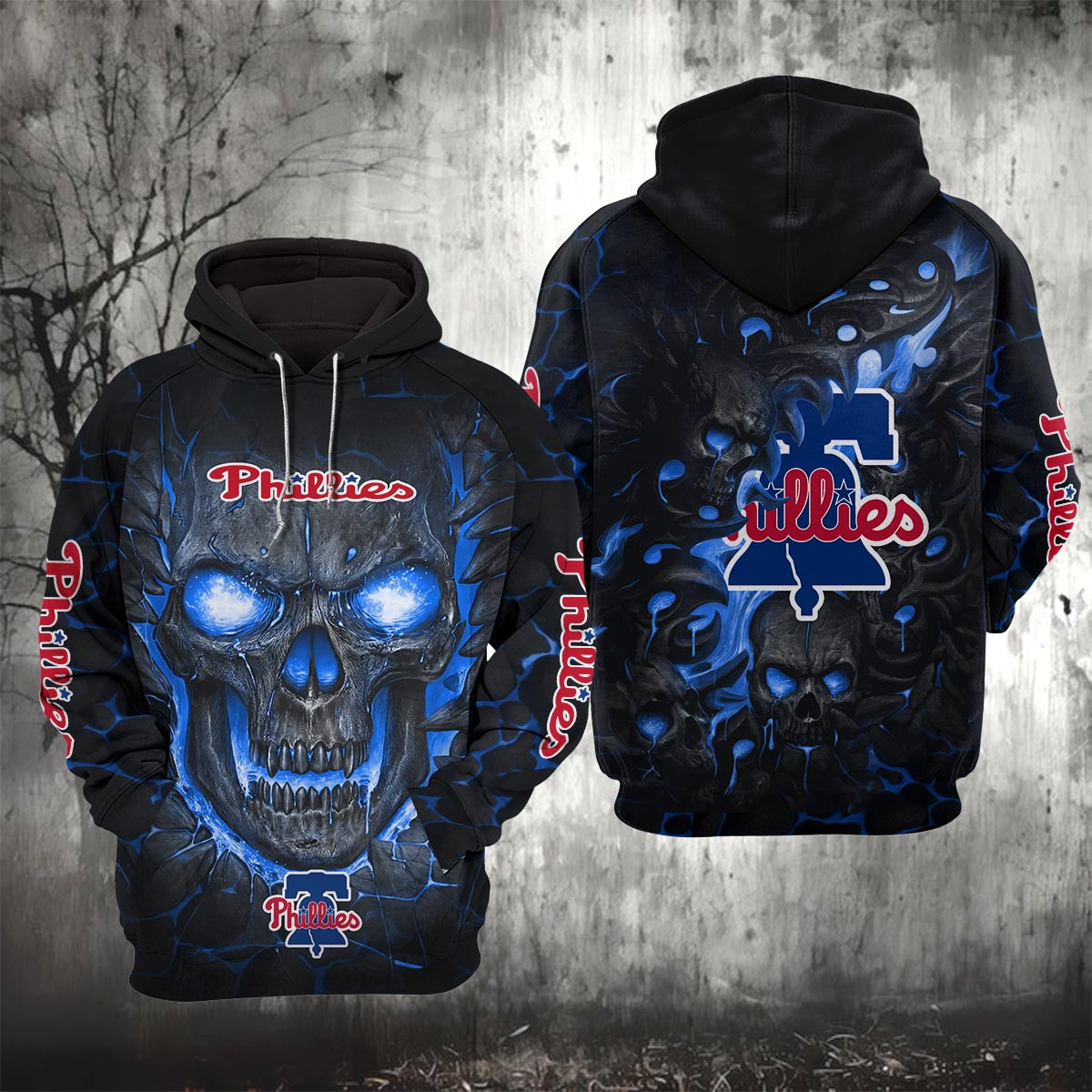 Sportswearmerch Philadelphia Phillies MLB Lava Skull Hoodie For Fan