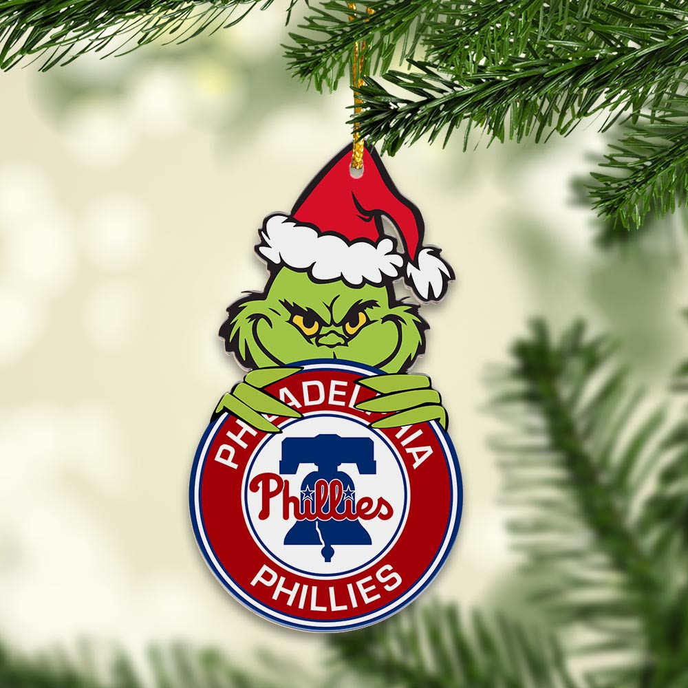 Sportswearmerch Philadelphia Phillies MLB x Grinch Christmas Acrylic Ornament For Fans