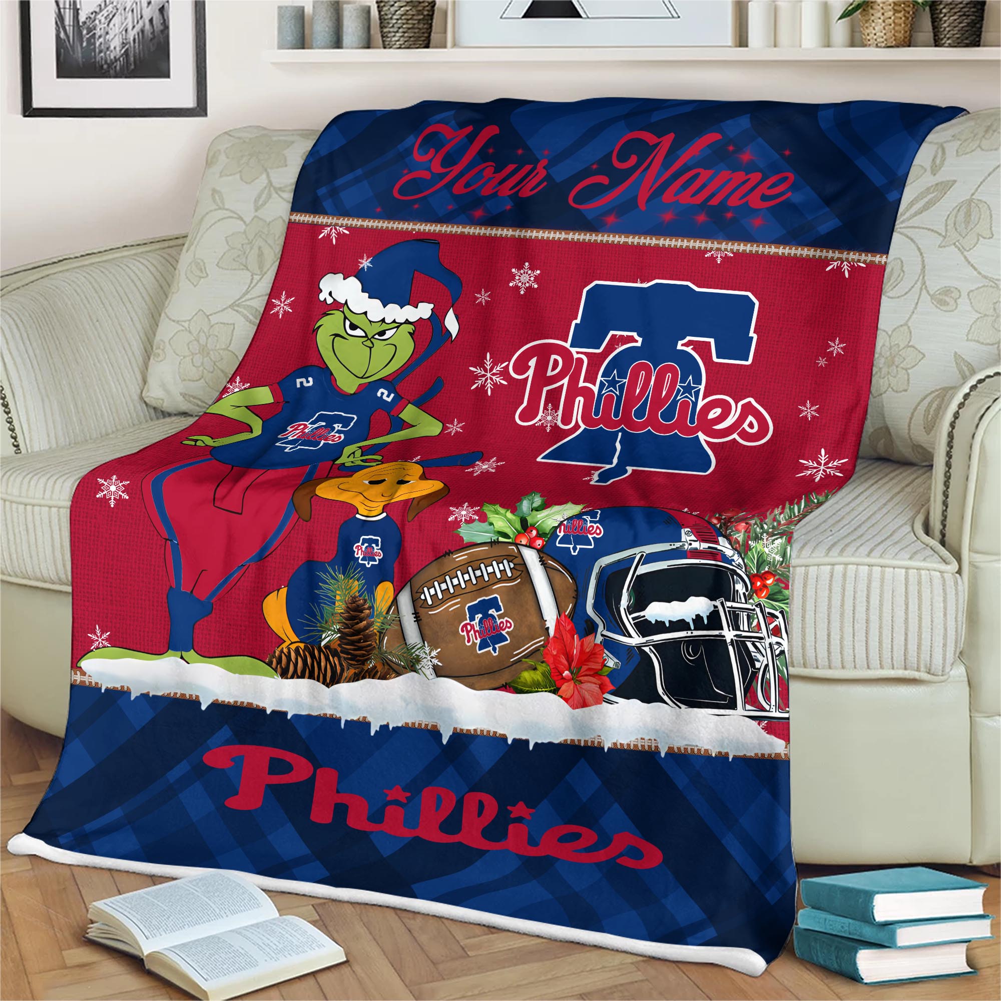 Sportswearmerch Philadelphia Phillies MLB x Grinch Christmas Fleece Blanket For Fan