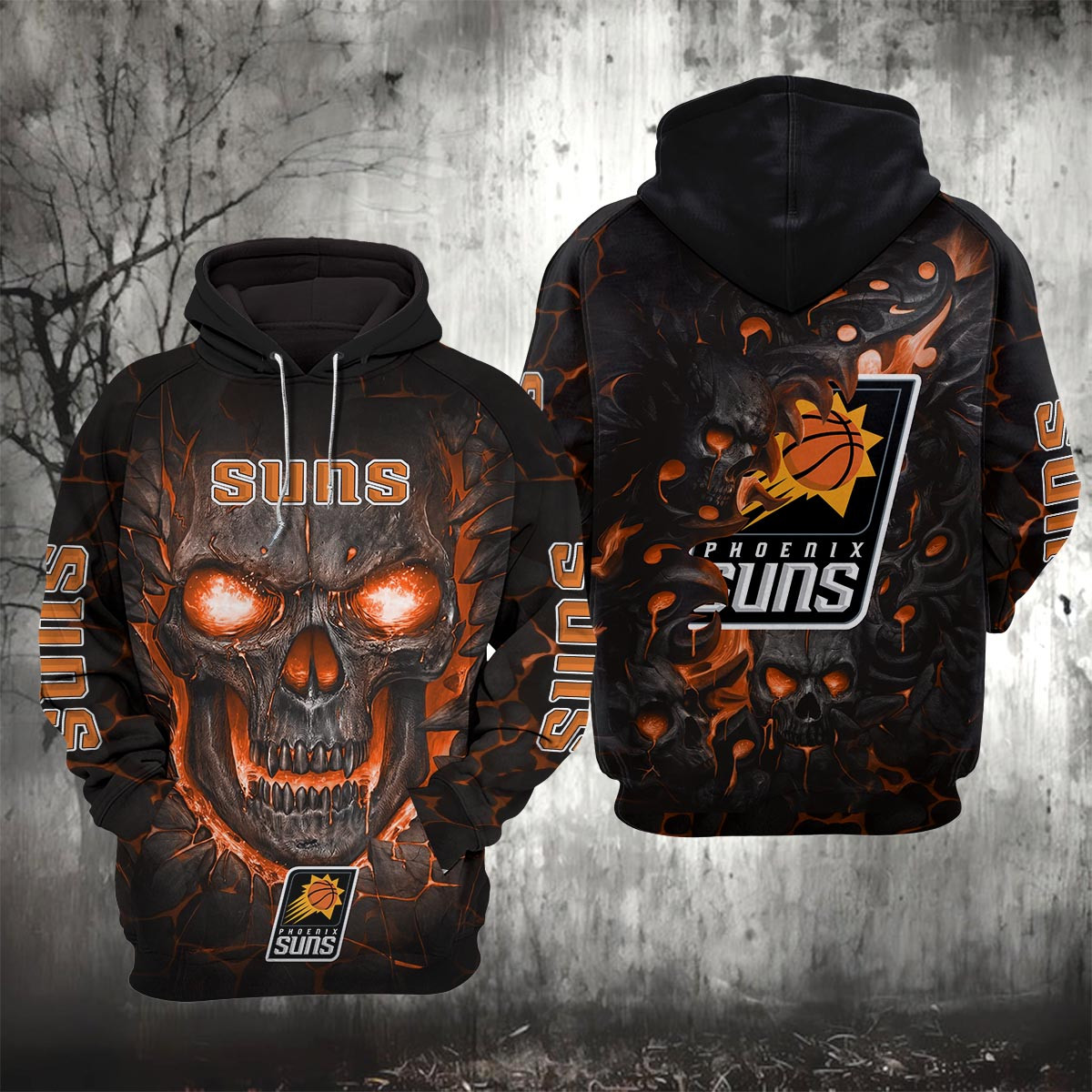 Sportswearmerch Phoenix Suns NBA Lava Skull Hoodie For Fan