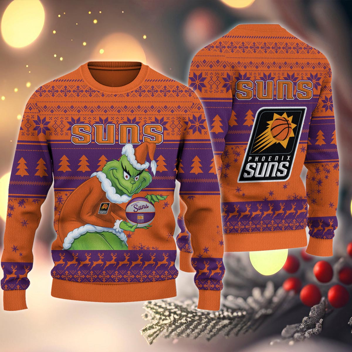 Sportswearmerch Phoenix Suns NBA x Grinch Christmas Ugly Sweater For Fans