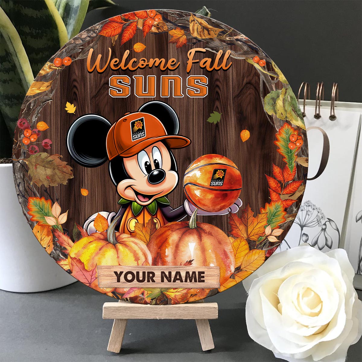 Sportswearmerch Phoenix Suns NBA x Mickey Round Wooden Sign For Fan