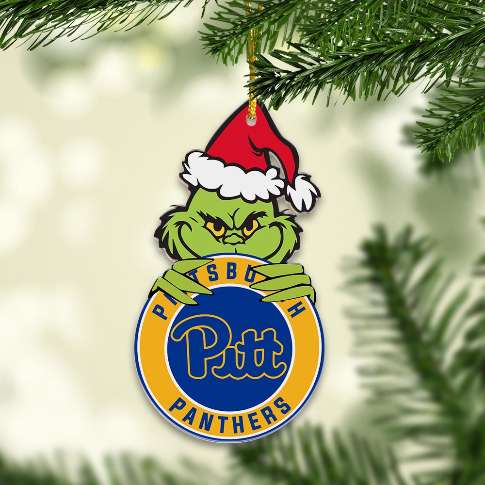Sportswearmerch Pittsburgh Panthers NCAA x Grinch Christmas Acrylic Ornament For Fans