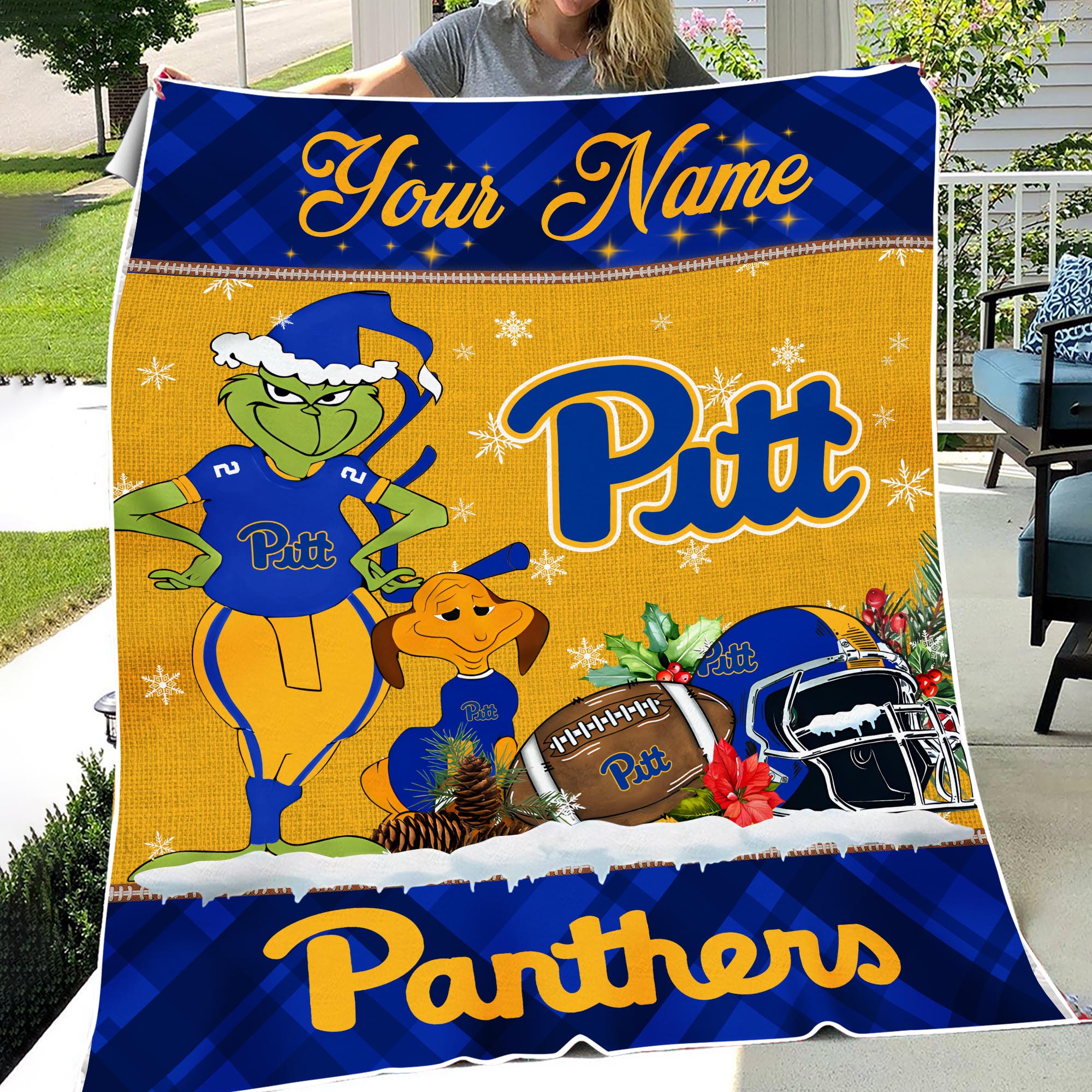 Sportswearmerch Pittsburgh Panthers NCAA x Grinch Christmas Fleece Blanket For Fan