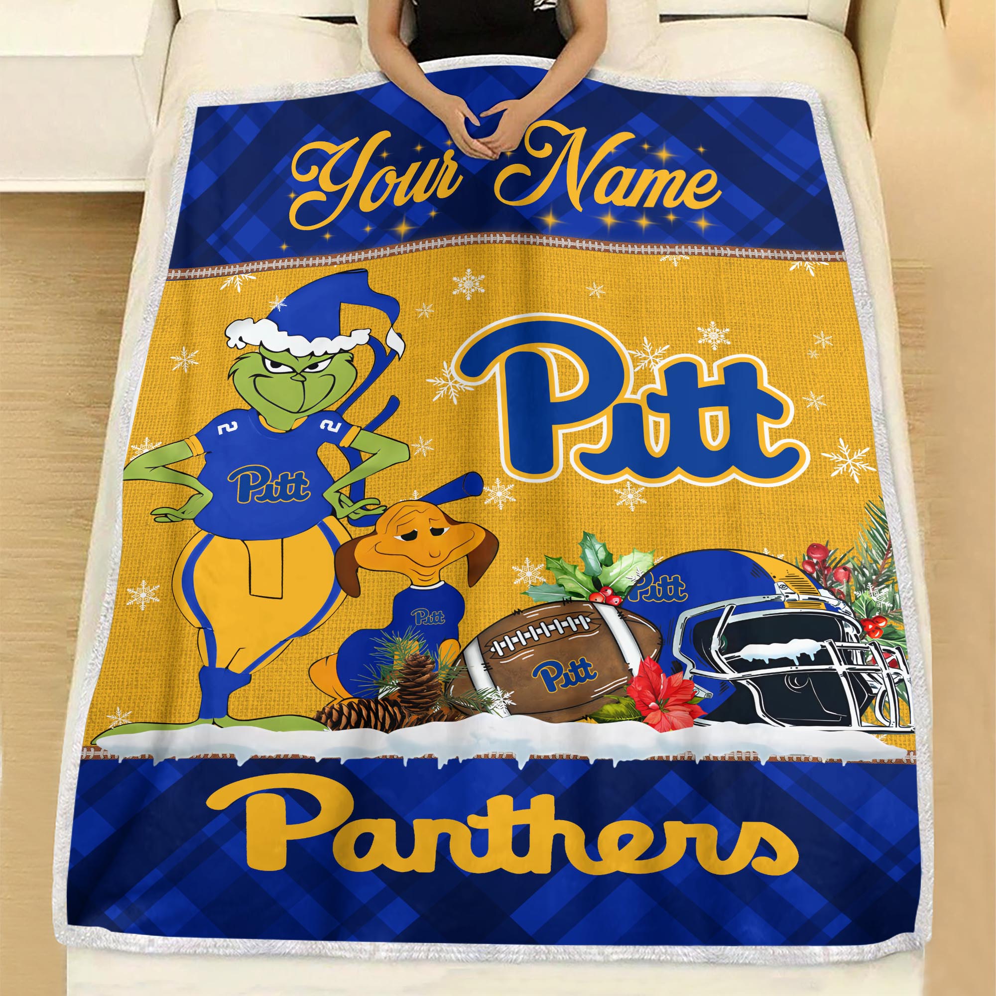 Sportswearmerch Pittsburgh Panthers NCAA x Grinch Christmas Fleece Blanket For Fan