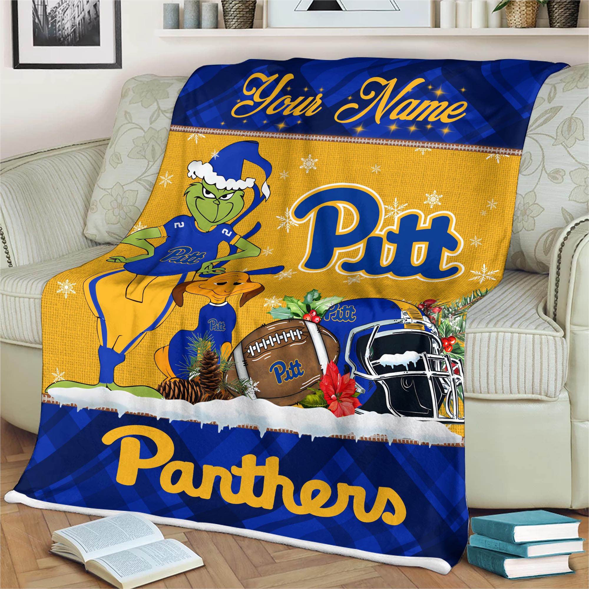 Sportswearmerch Pittsburgh Panthers NCAA x Grinch Christmas Fleece Blanket For Fan