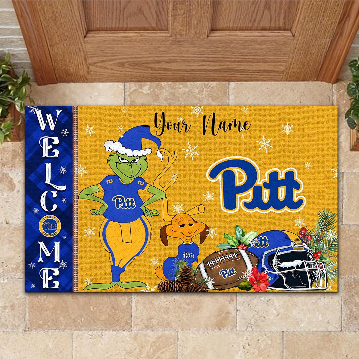 Sportswearmerch Pittsburgh Panthers NCAA x Grinch Christmas Welcome Football Doormat For Fan