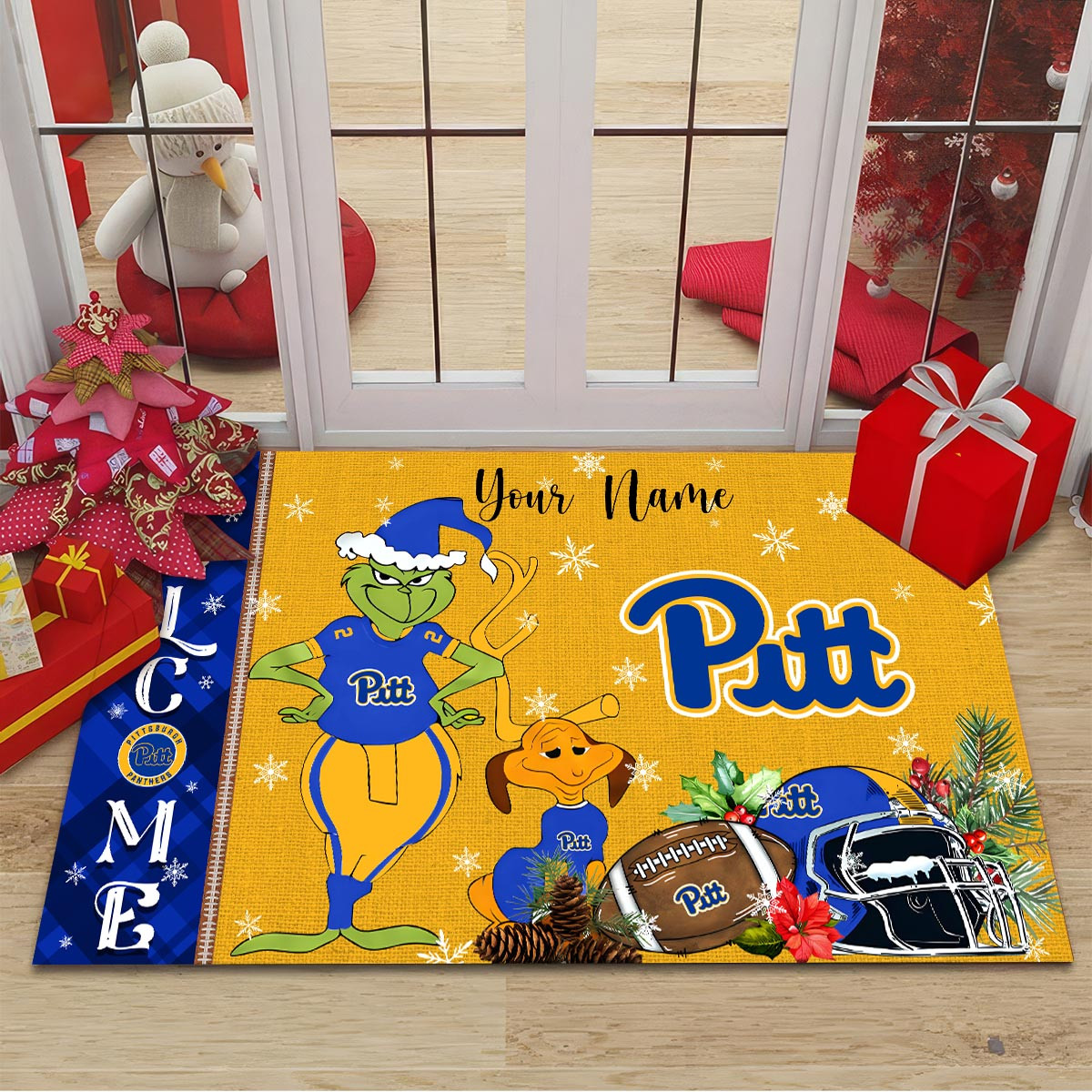 Sportswearmerch Pittsburgh Panthers NCAA x Grinch Christmas Welcome Football Doormat For Fan