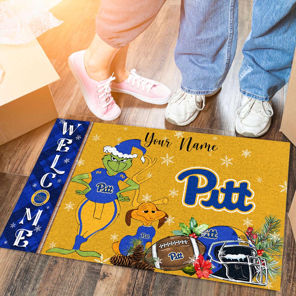 Sportswearmerch Pittsburgh Panthers NCAA x Grinch Christmas Welcome Football Doormat For Fan