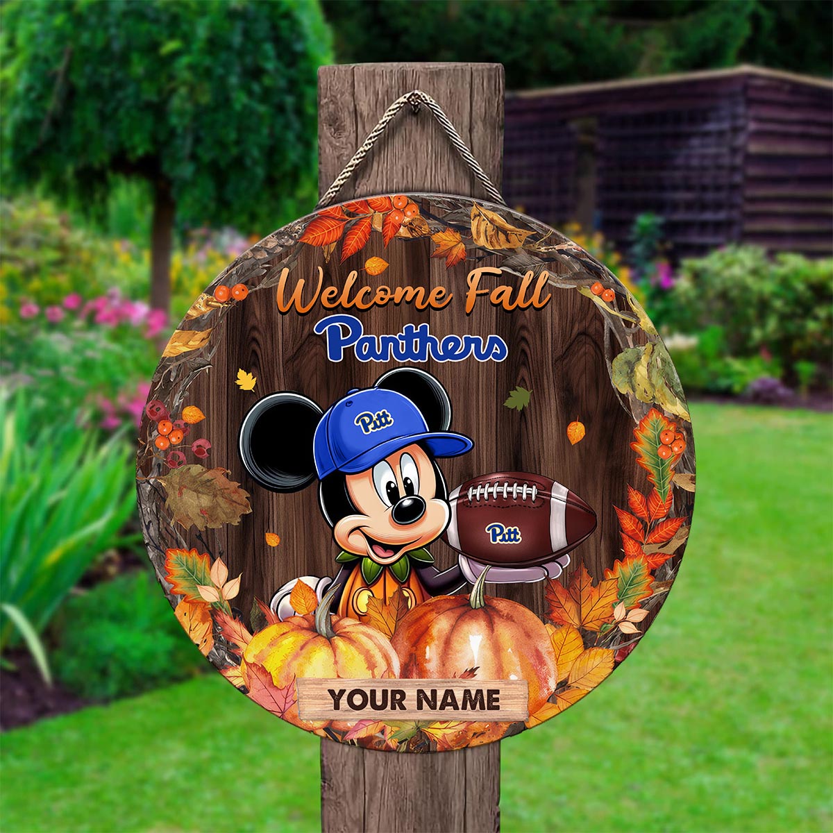 Sportswearmerch Pittsburgh Panthers NCAA x Mickey Round Wooden Sign For Fan