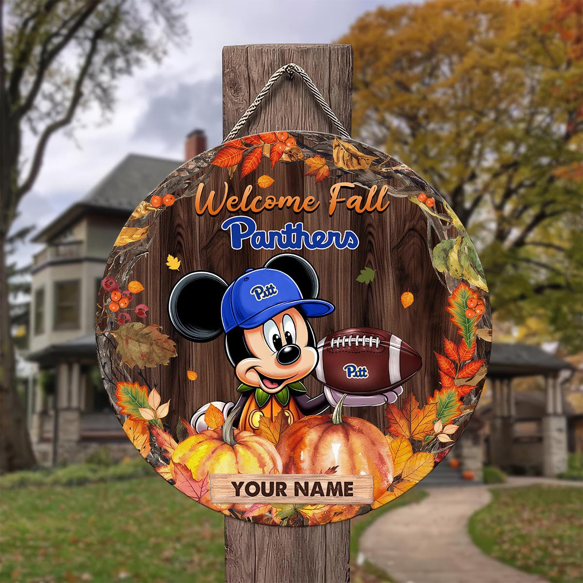 Sportswearmerch Pittsburgh Panthers NCAA x Mickey Round Wooden Sign For Fan