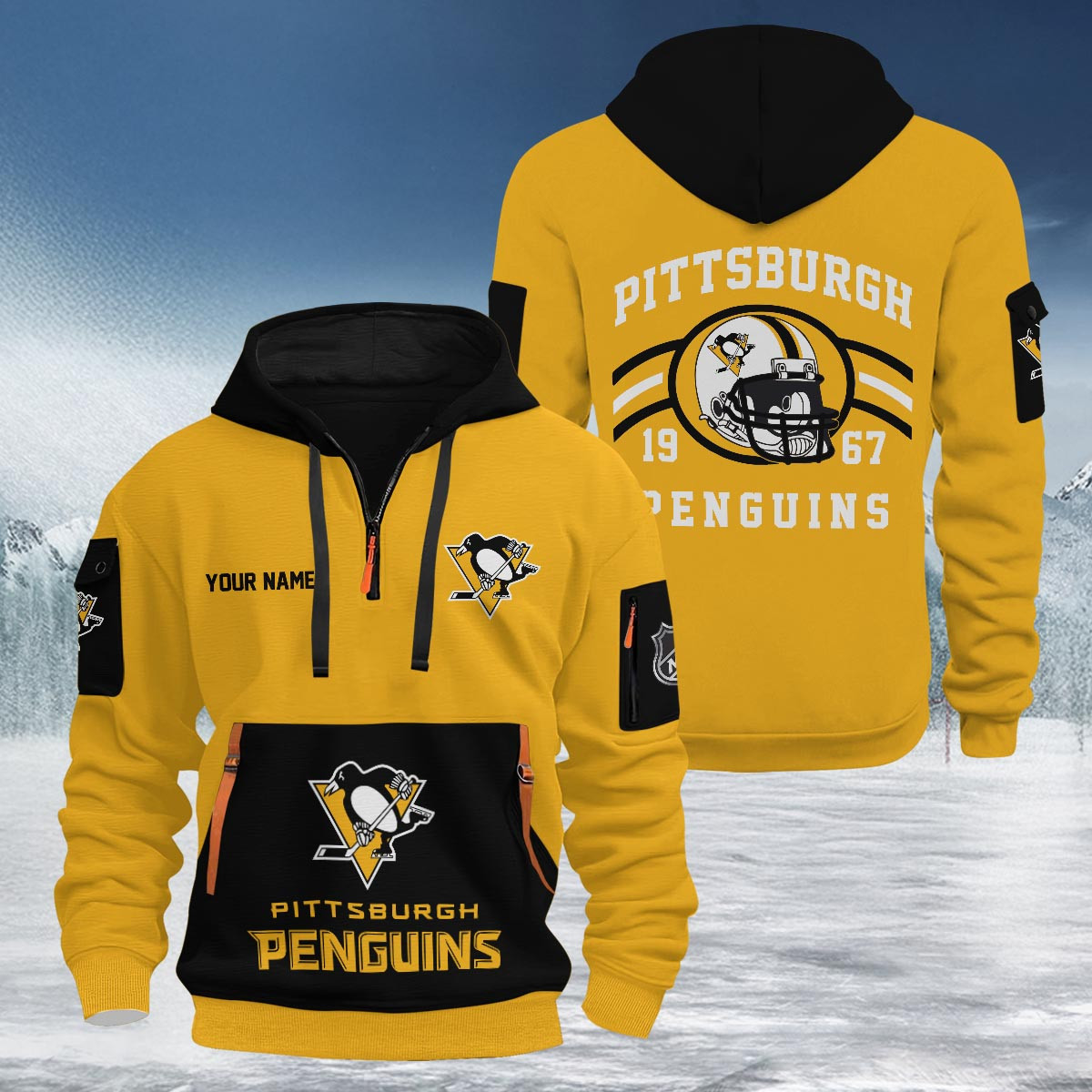Sportswearmerch Pittsburgh Penguins NHL Half Zip Hoodie Personalized For Fan
