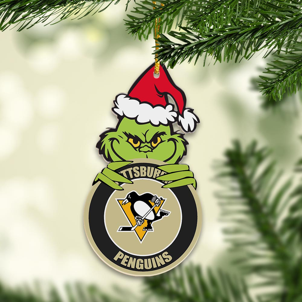 Sportswearmerch Pittsburgh Penguins NHL x Grinch Christmas Acrylic Ornament For Fans