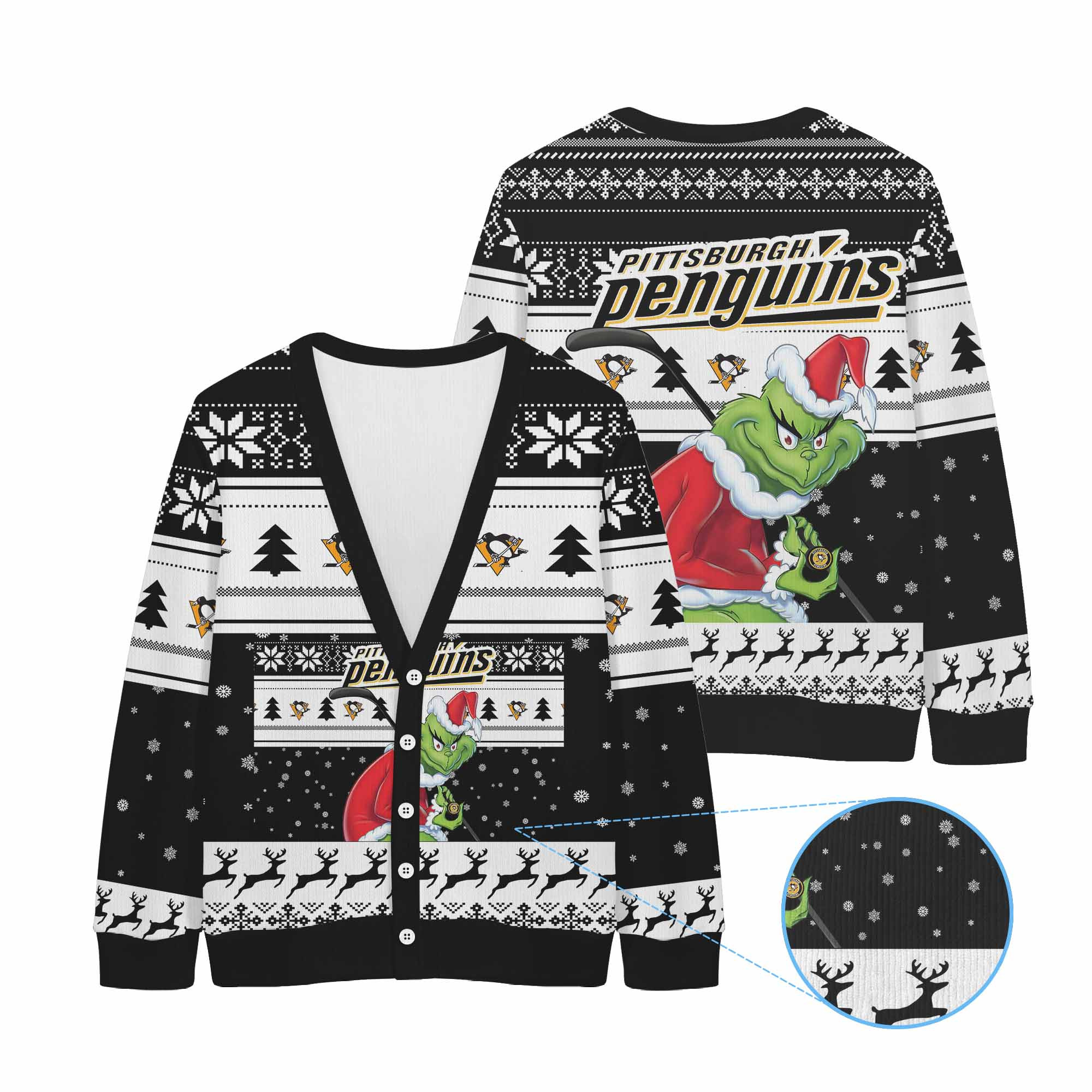 Sportswearmerch Pittsburgh Penguins NHL x Grinch Christmas Cardigan For Fan