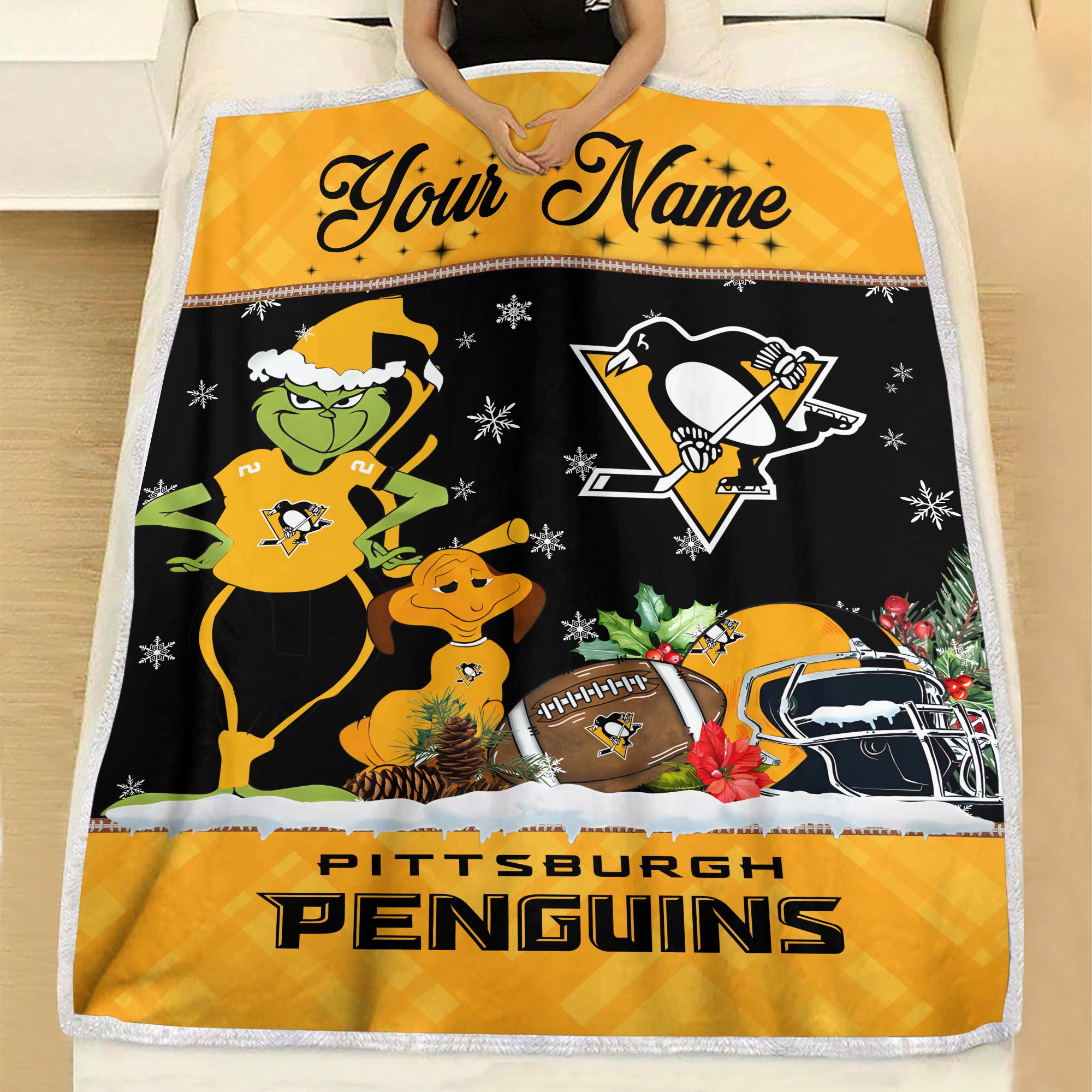 Sportswearmerch Pittsburgh Penguins NHL x Grinch Christmas Fleece Blanket For Fan