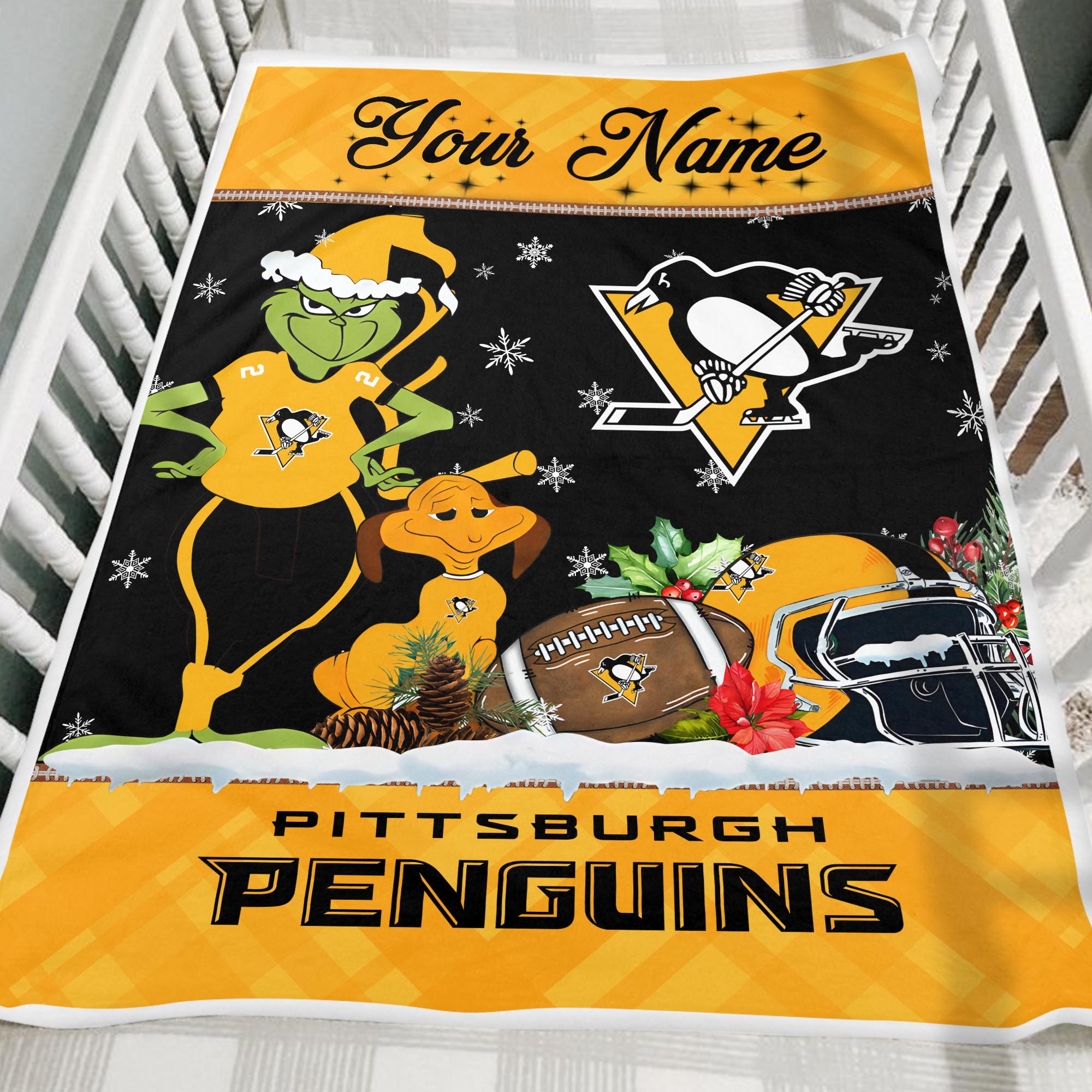 Sportswearmerch Pittsburgh Penguins NHL x Grinch Christmas Fleece Blanket For Fan
