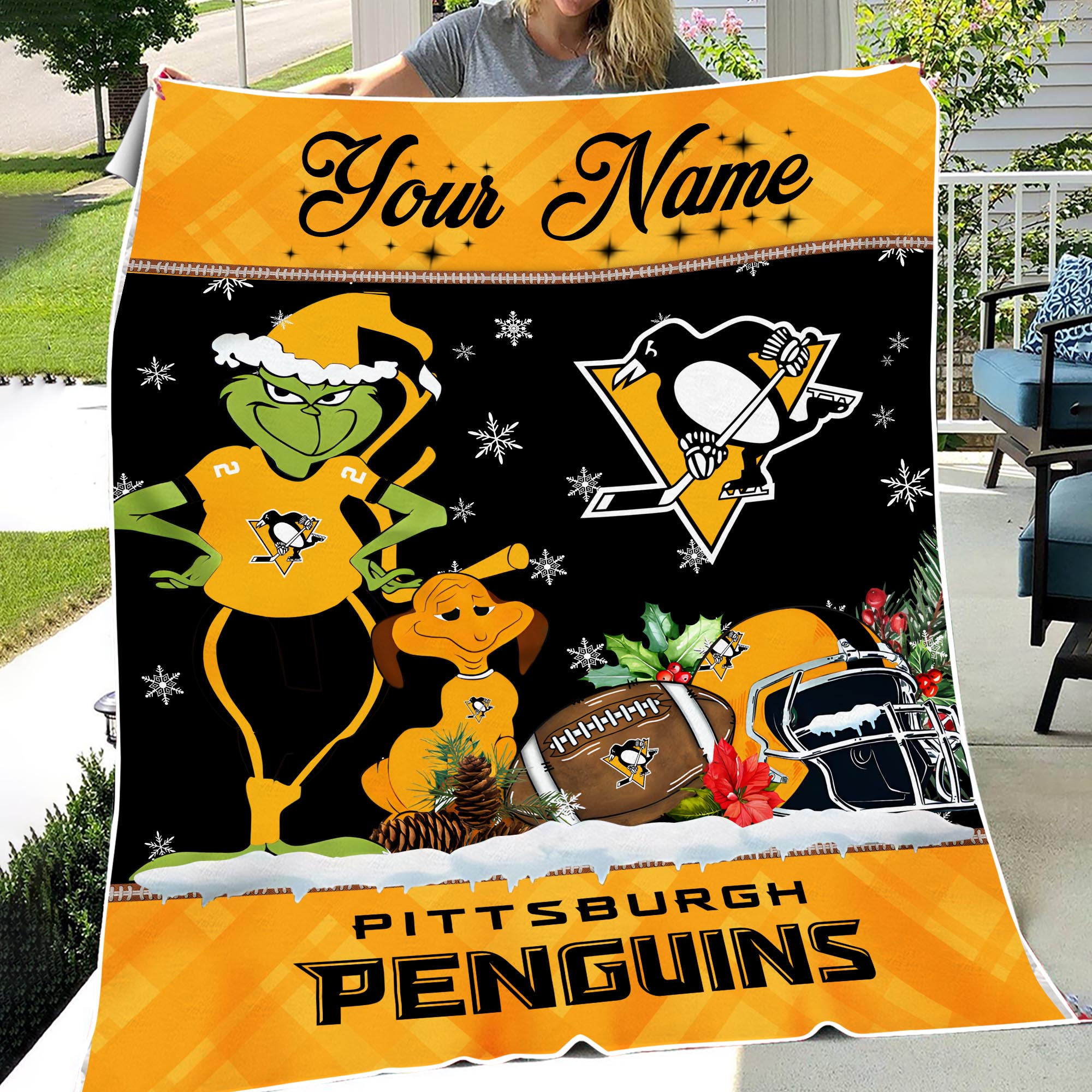Sportswearmerch Pittsburgh Penguins NHL x Grinch Christmas Fleece Blanket For Fan