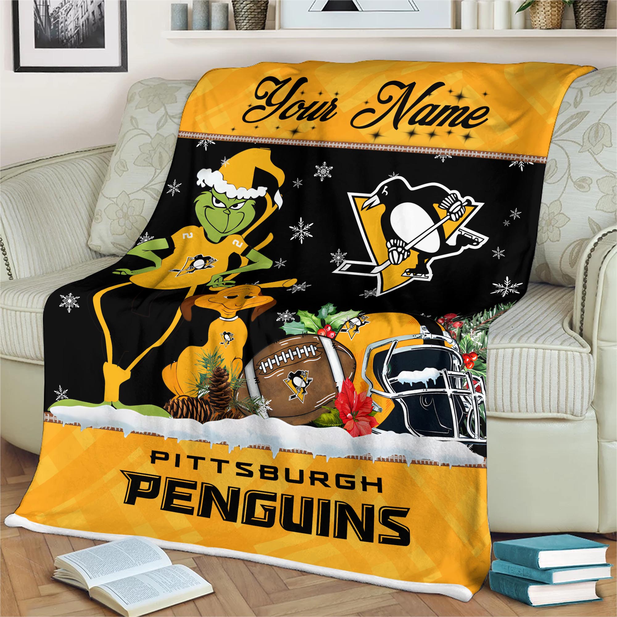 Sportswearmerch Pittsburgh Penguins NHL x Grinch Christmas Fleece Blanket For Fan