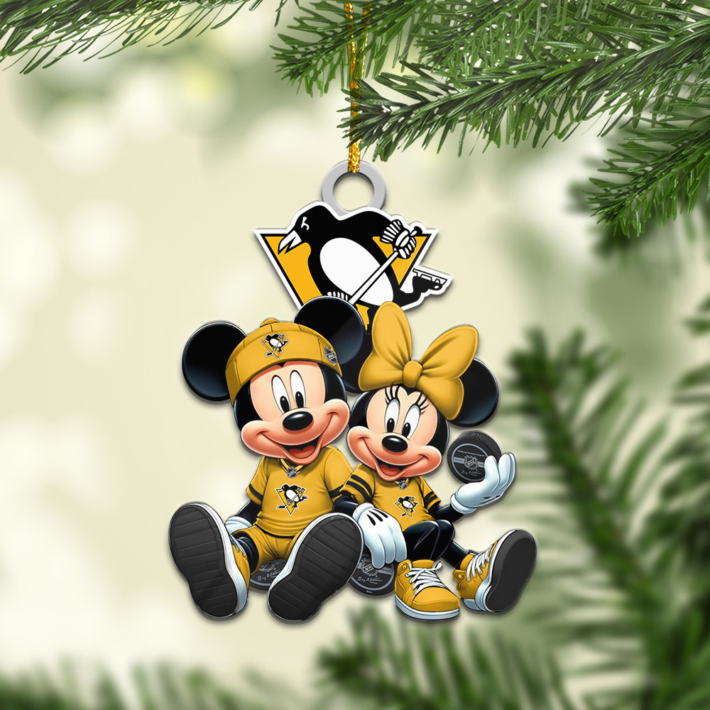 Sportswearmerch Pittsburgh Penguins NHL x Mickey and Minnie Mouse Personalized Acrylic Ornament For Fans