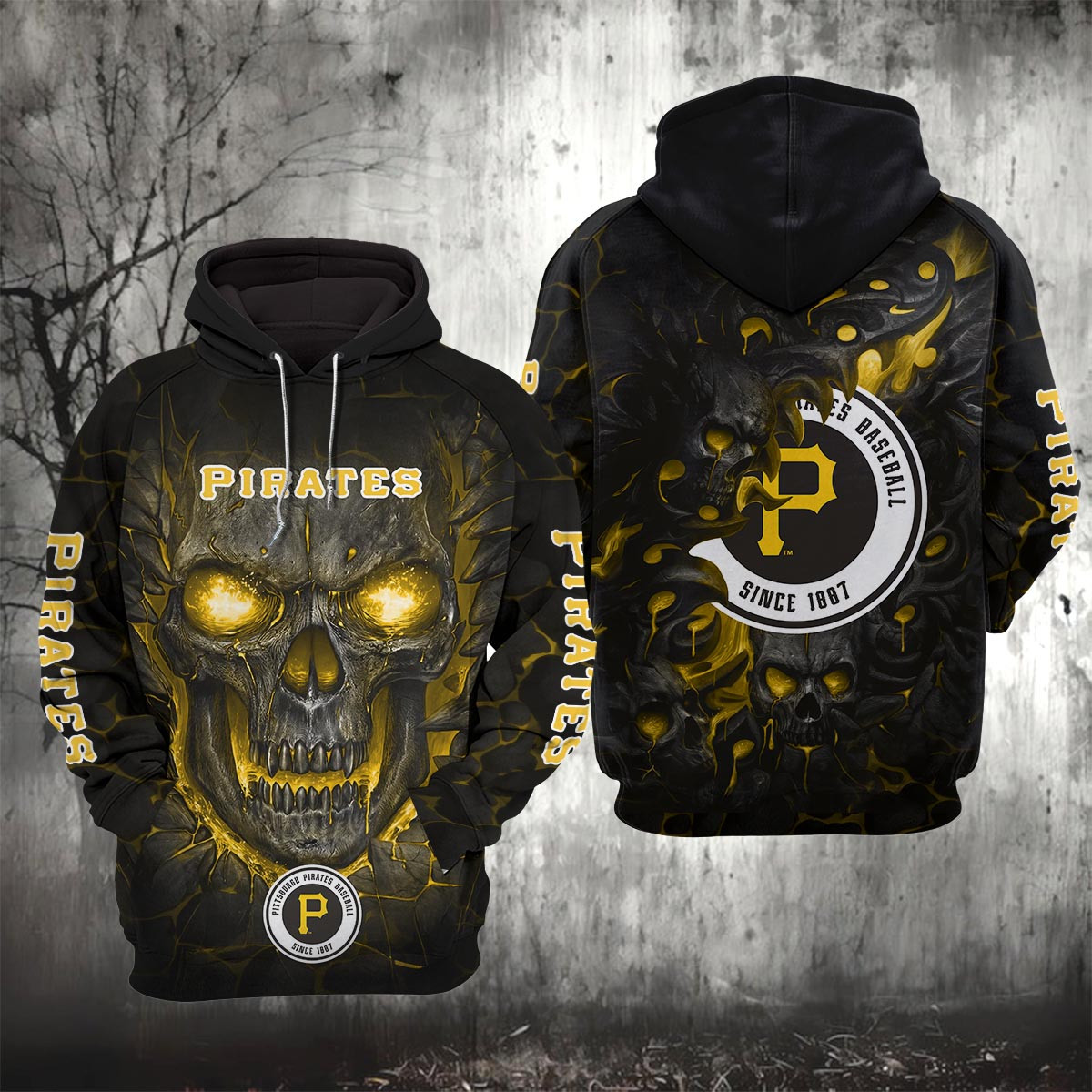 Sportswearmerch Pittsburgh Pirates MLB Lava Skull Hoodie For Fan