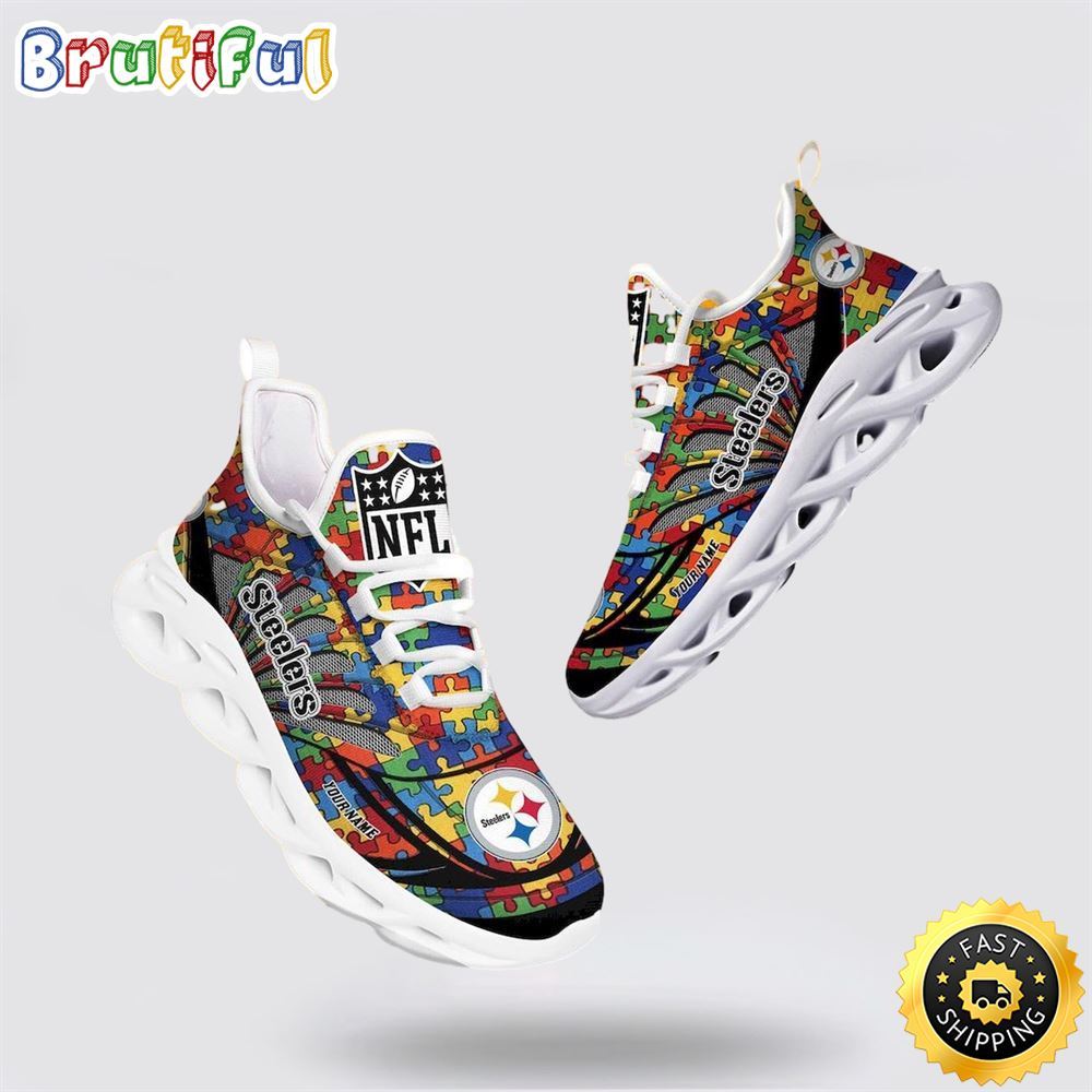 Sportswearmerch Pittsburgh Steelers NFL Autism Awareness Max Soul Shoes Perfect Gift For Football Fans For Fan