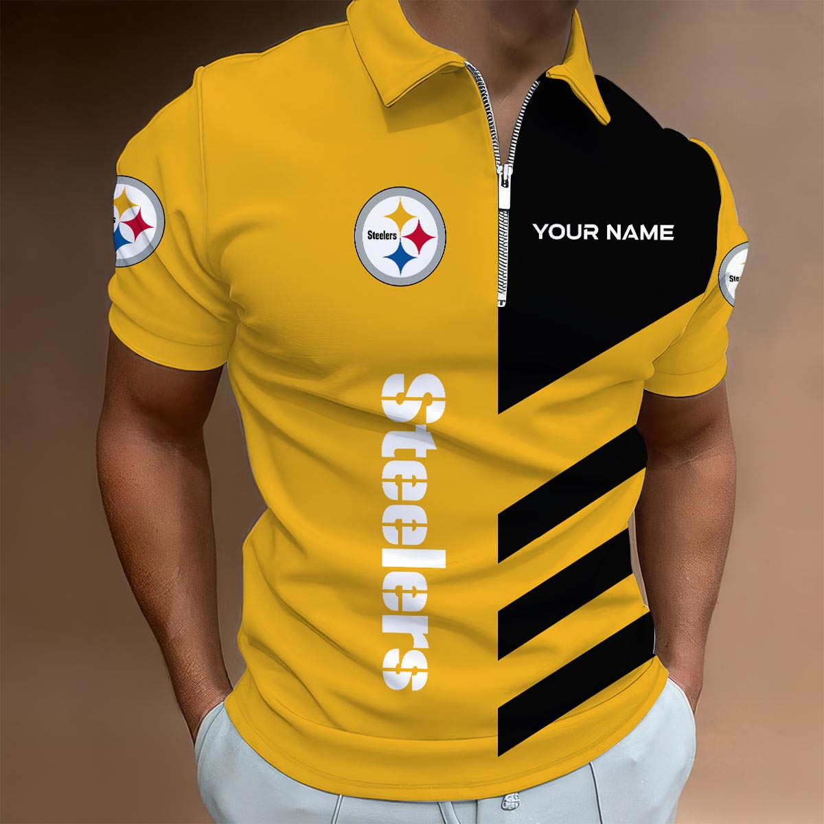 Sportswearmerch Pittsburgh Steelers NFL Lapel Zip Polo Shirt For Fan