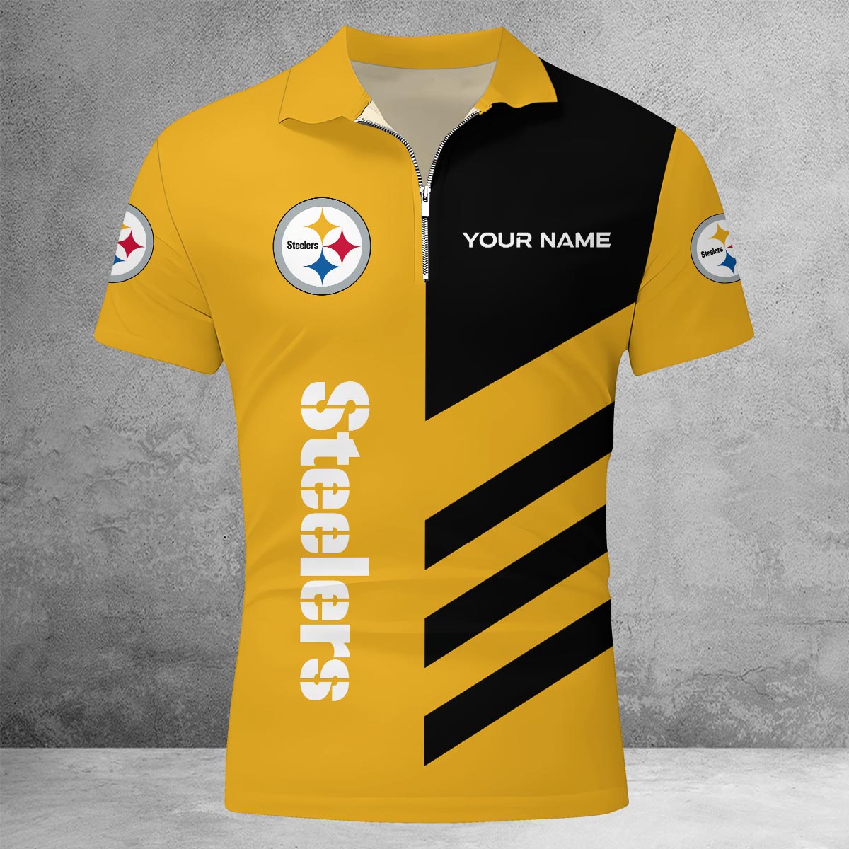 Sportswearmerch Pittsburgh Steelers NFL Lapel Zip Polo Shirt For Fan
