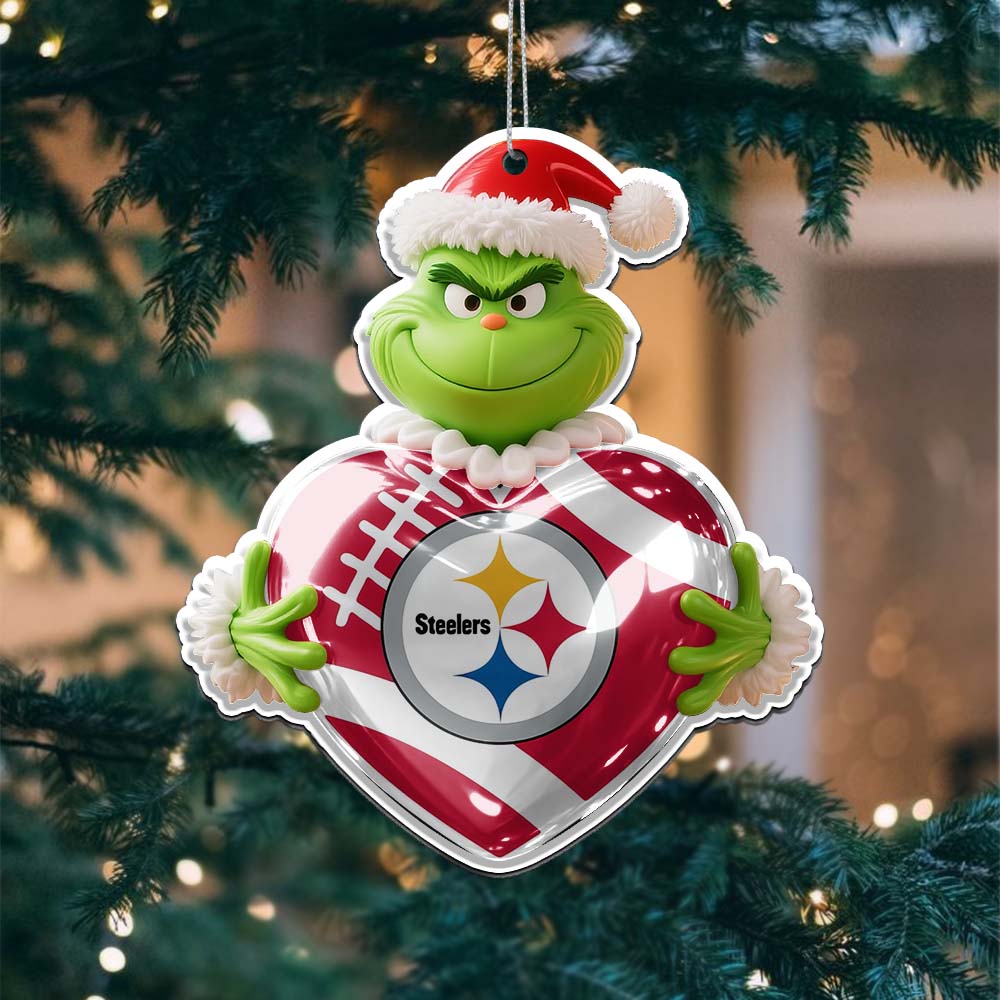 Sportswearmerch Pittsburgh Steelers NFL The Grinch x Christmas Acrylic Ornament Gift For Fan