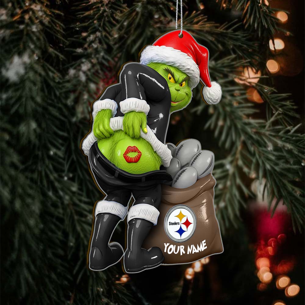 Sportswearmerch Pittsburgh Steelers NFL The Grinch x Christmas Acrylic Ornament Gift For Fan