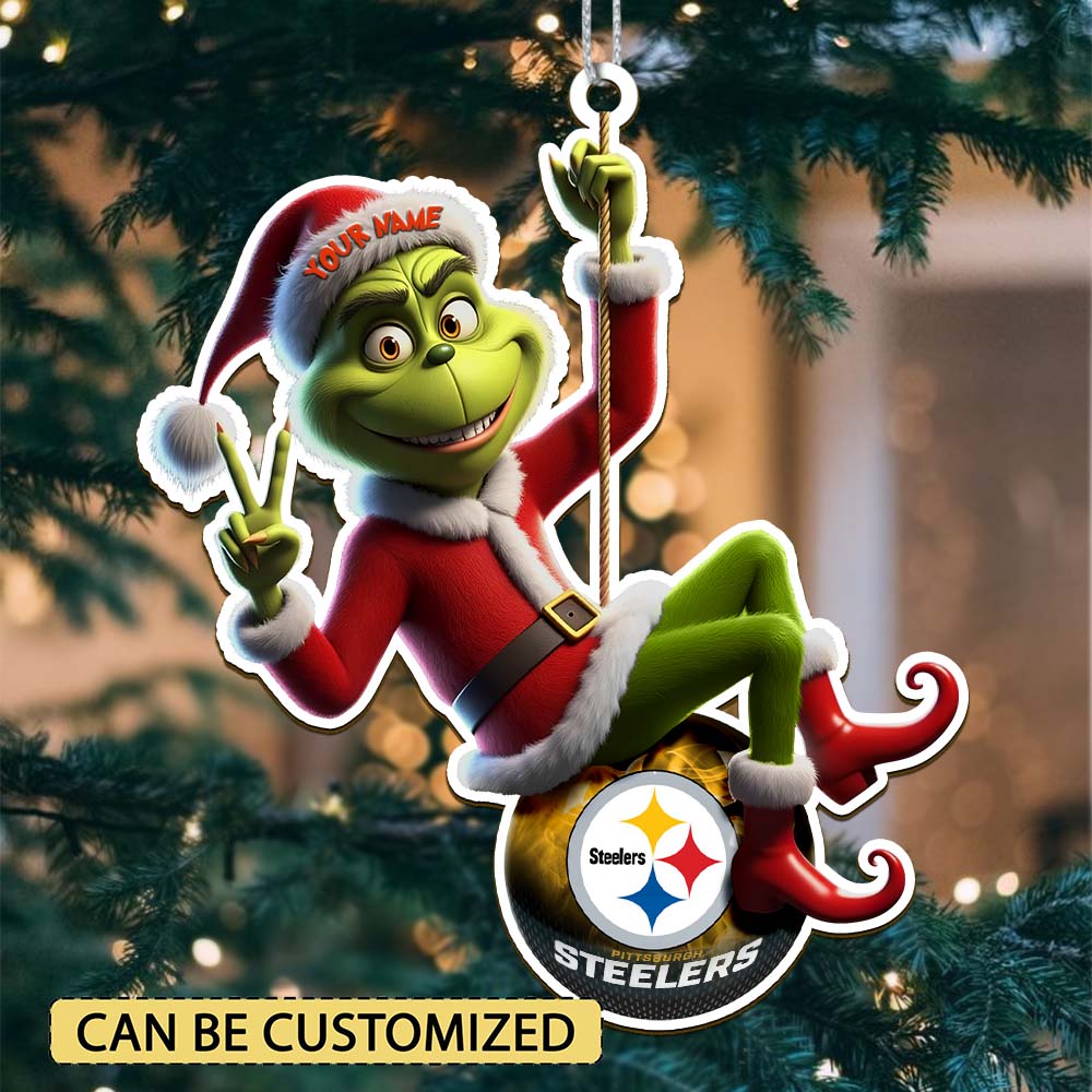 Sportswearmerch Pittsburgh Steelers NFL The Grinch x Christmas Acrylic Ornament Gift For Fan